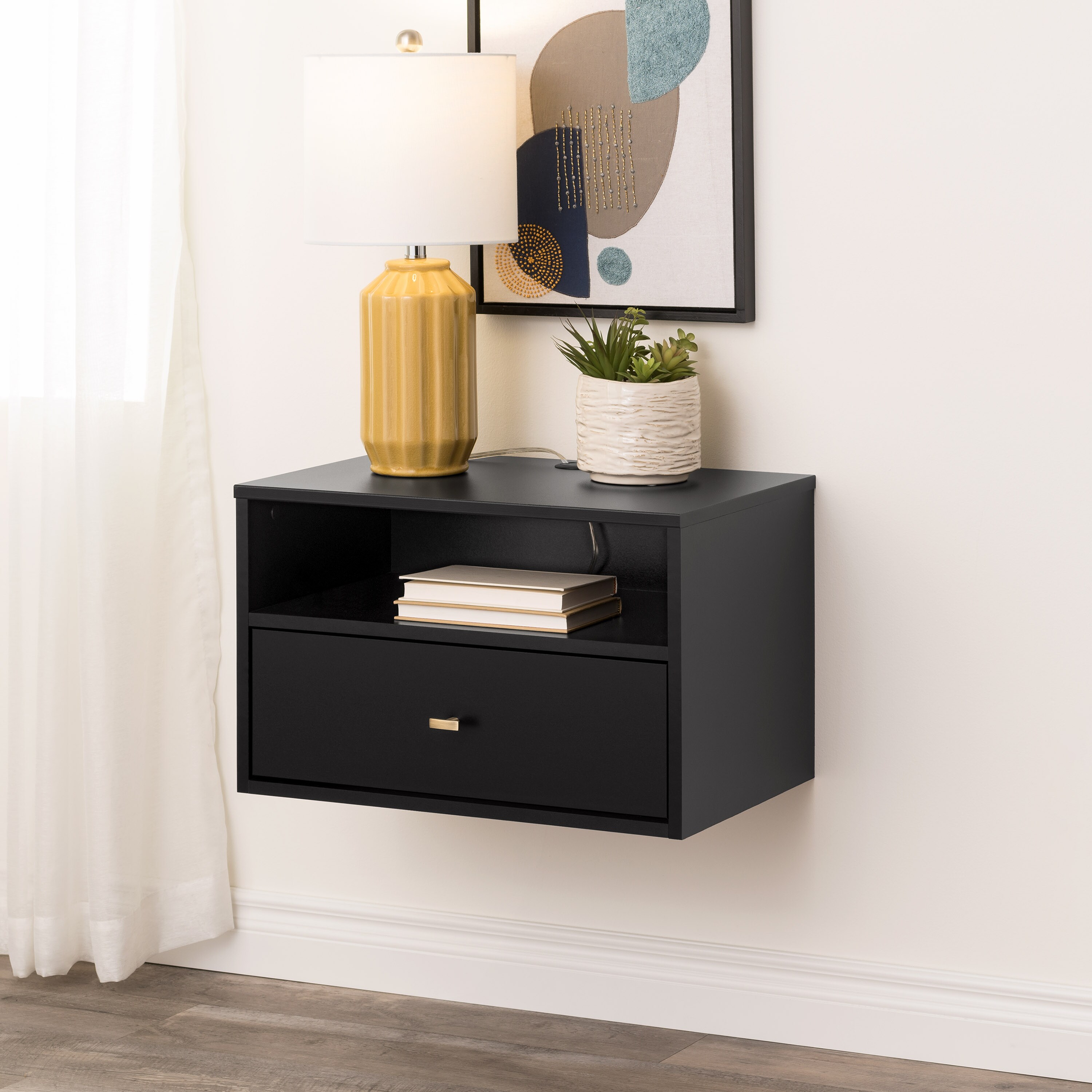 black wall mounted nightstand