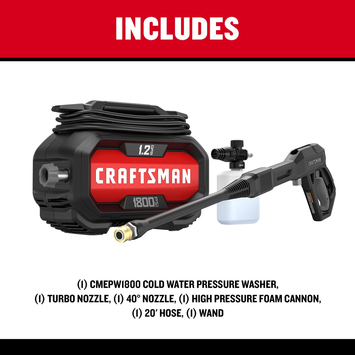 CRAFTSMAN 1800 PSI 1.2-Gallons Cold Water Electric Pressure Washer