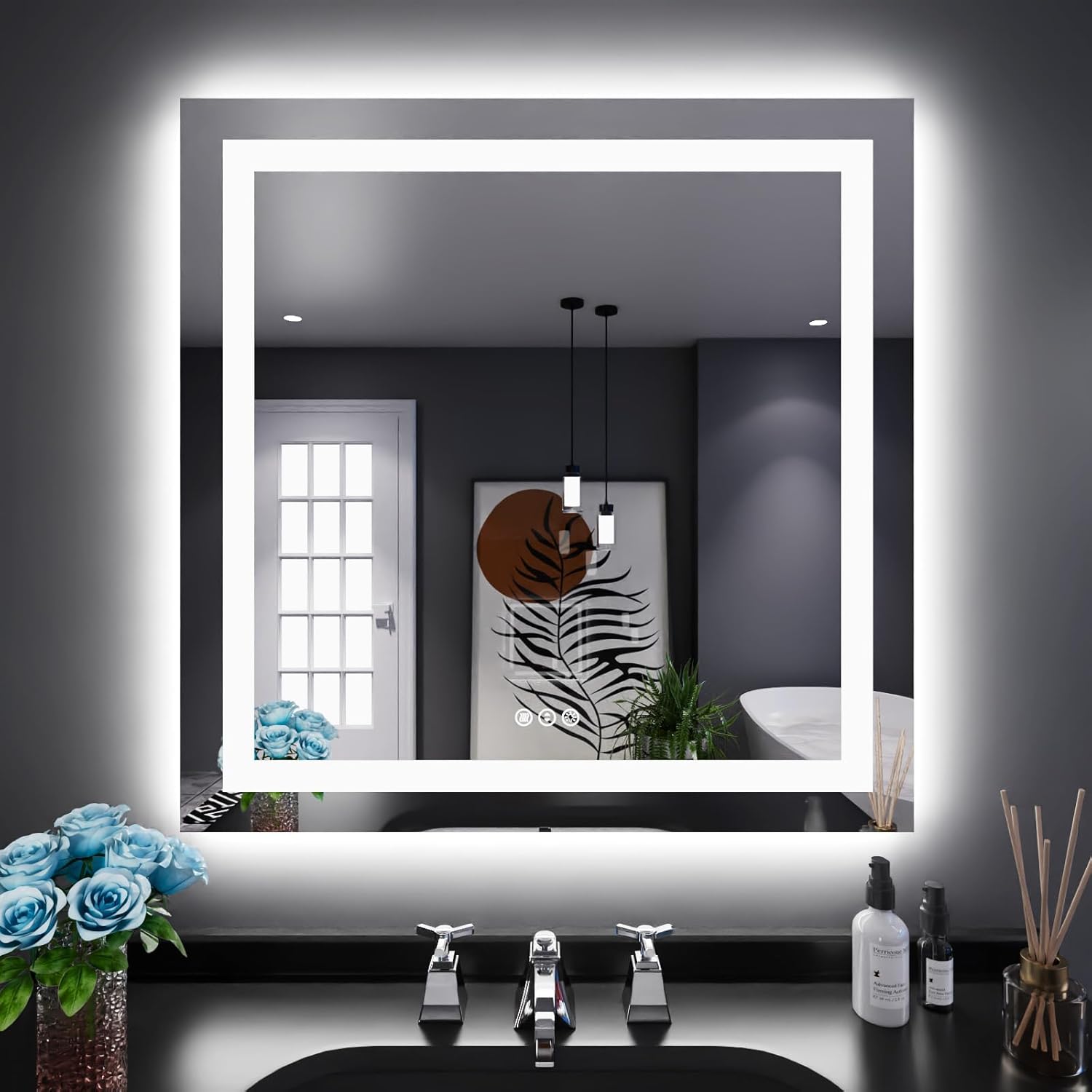 LOAAO 32x32 UL ETL Certified Frameless Backlit + Front Lit LED Bathroom Mirror with Tempered Glass Anti Fog Function