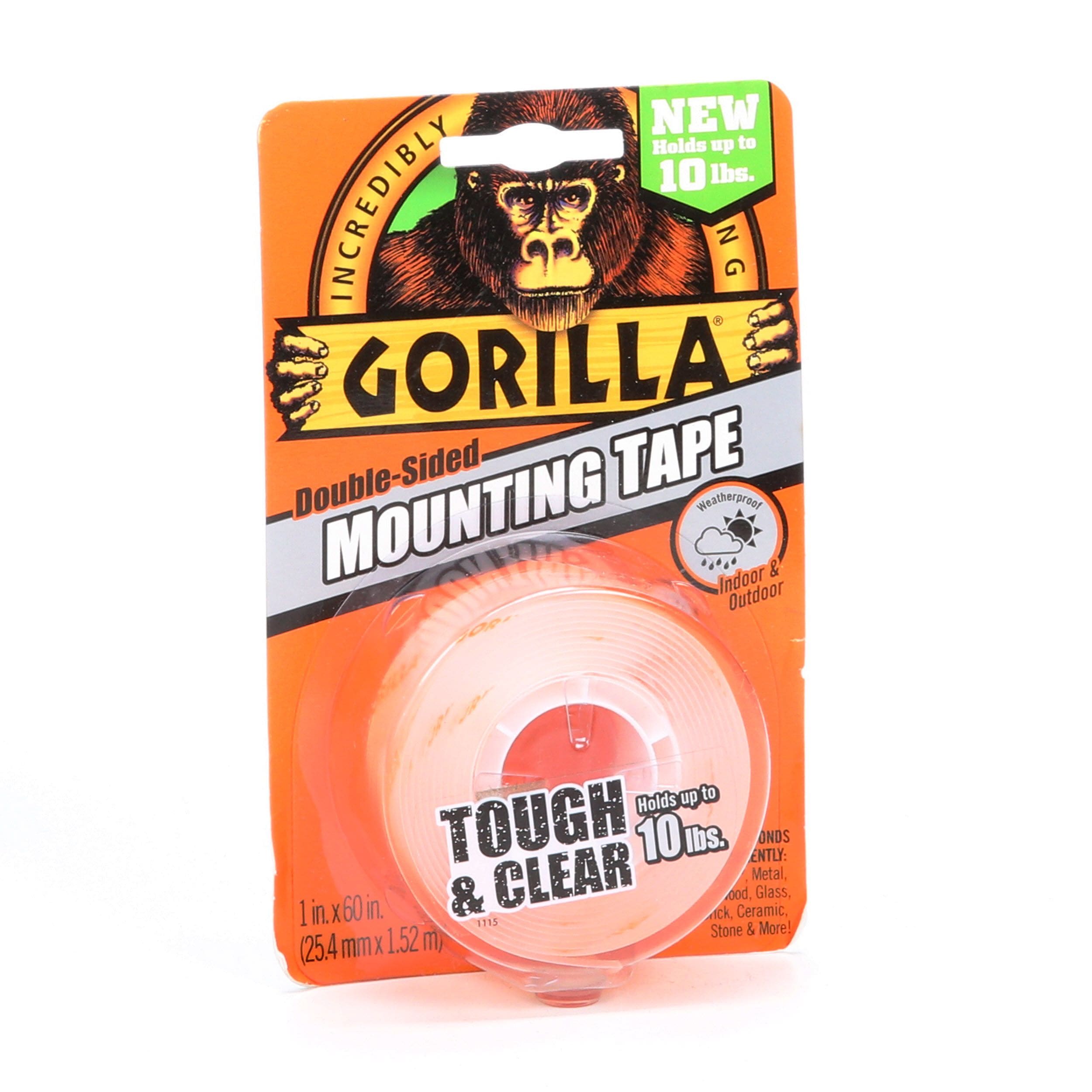 Gorilla Tough & Clear Double Sided Mounting Tape  1 Inch x 60 Inches  Clear