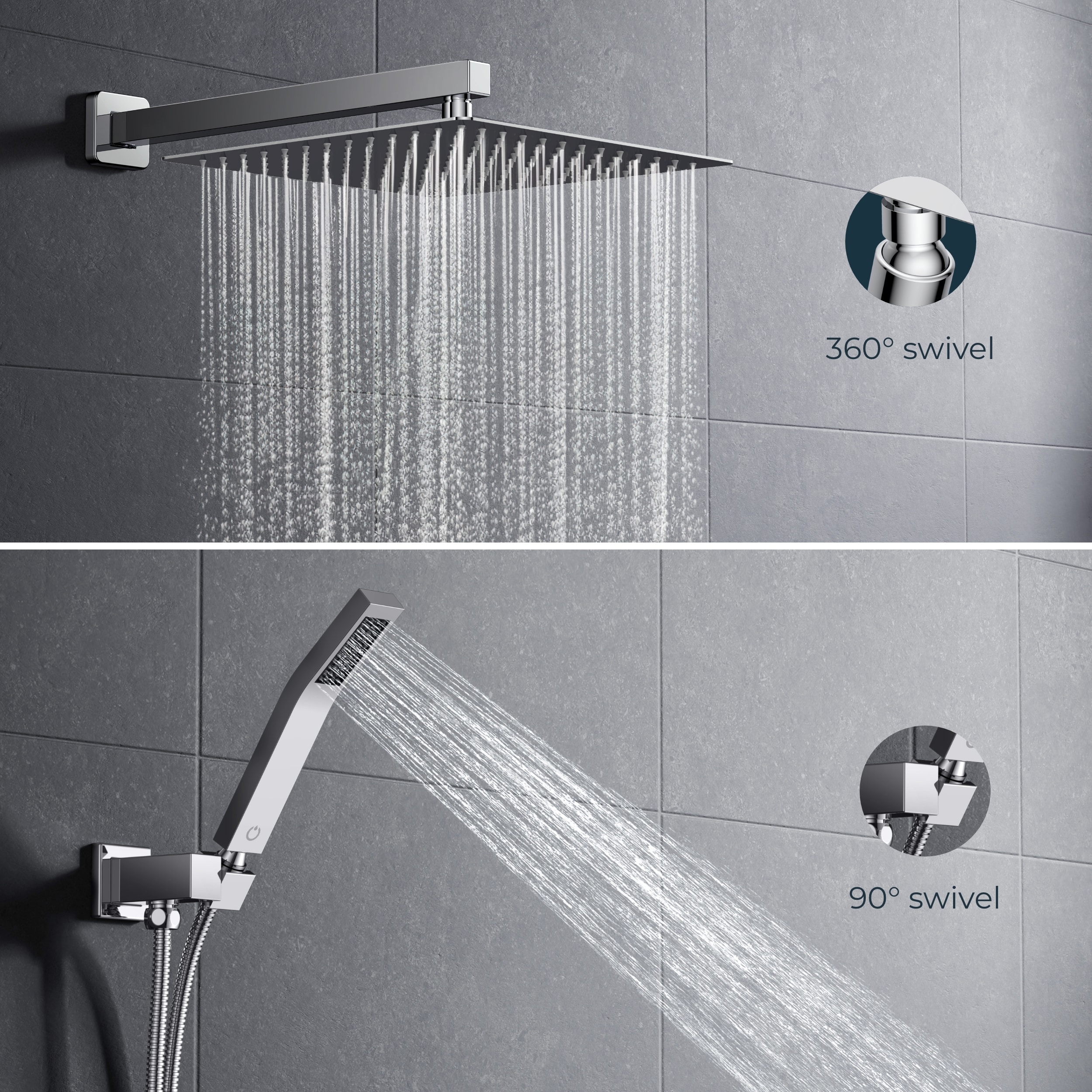 FORIOUS Chrome 1-handle Multi-function Square Shower Faucet Valve ...