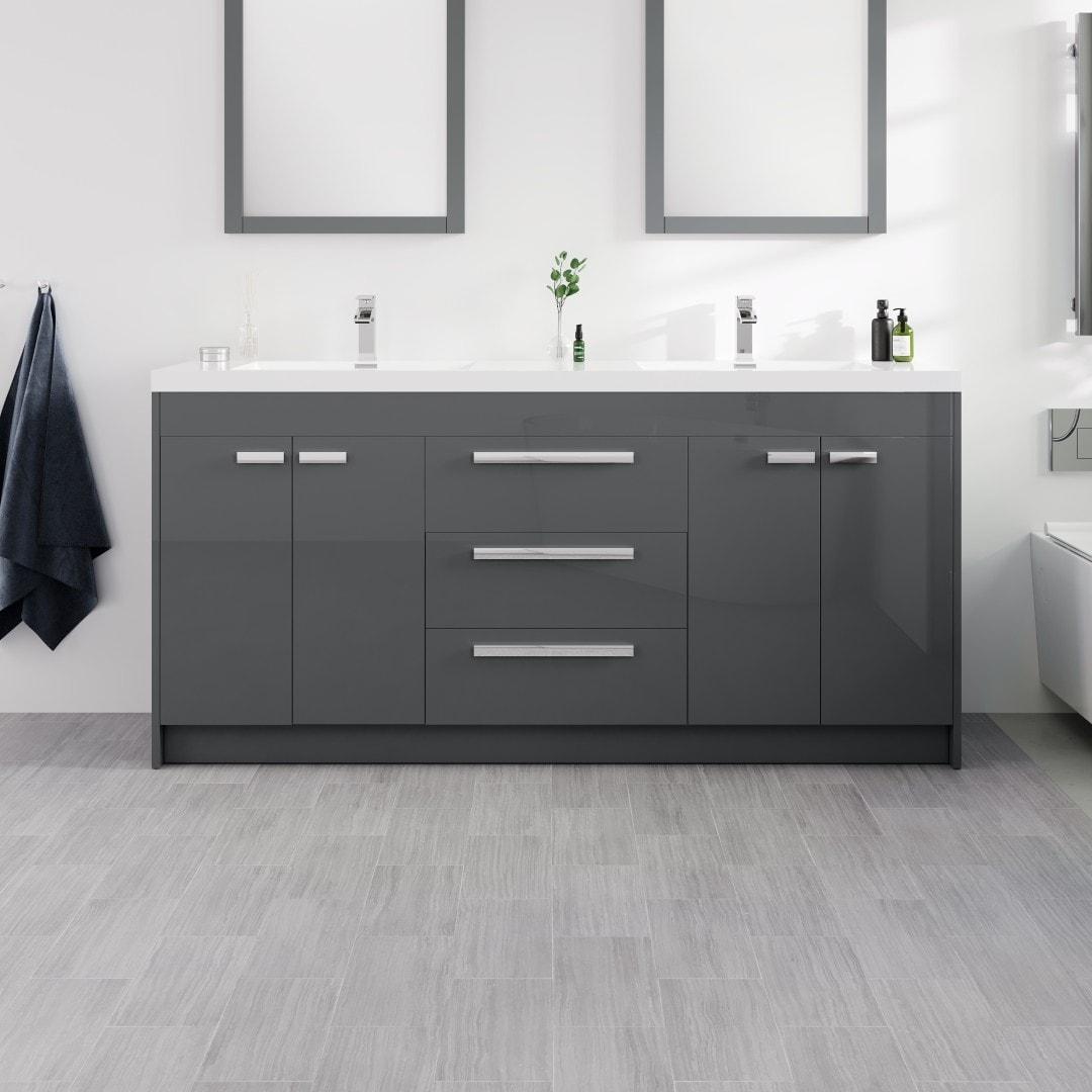 Eviva EVVN1700-8-72GR Lugano 72-in Gray Double sink Bathroom Vanity with White Acrylic Top