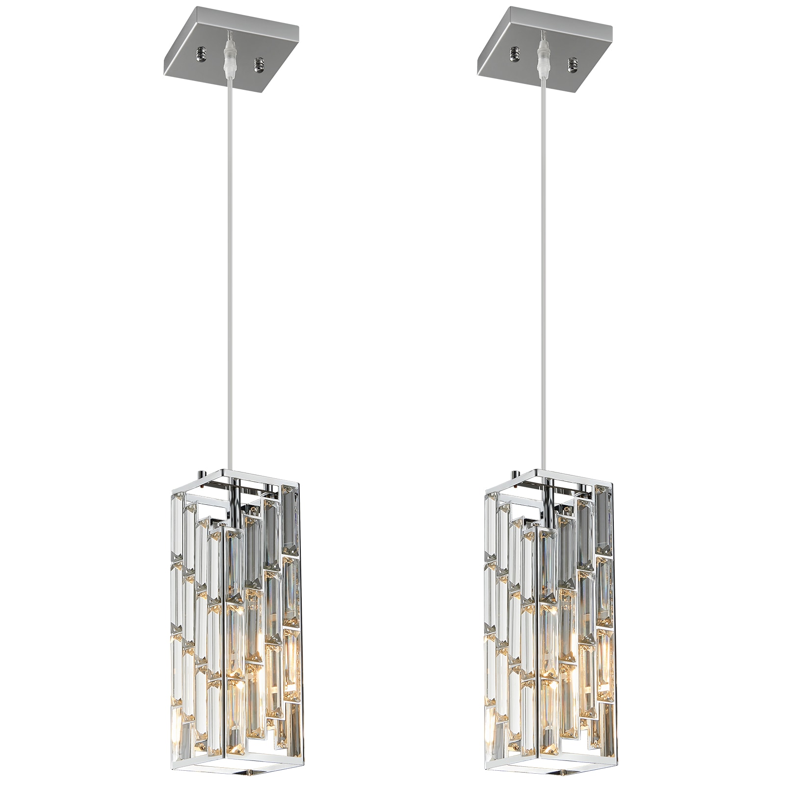 ZHLLMQ Pendant 1-Light 2Pack Modern Chrome Crystal Rectangle Non-integrated LED 4.49 Kitchen Island E26 Pendant Light