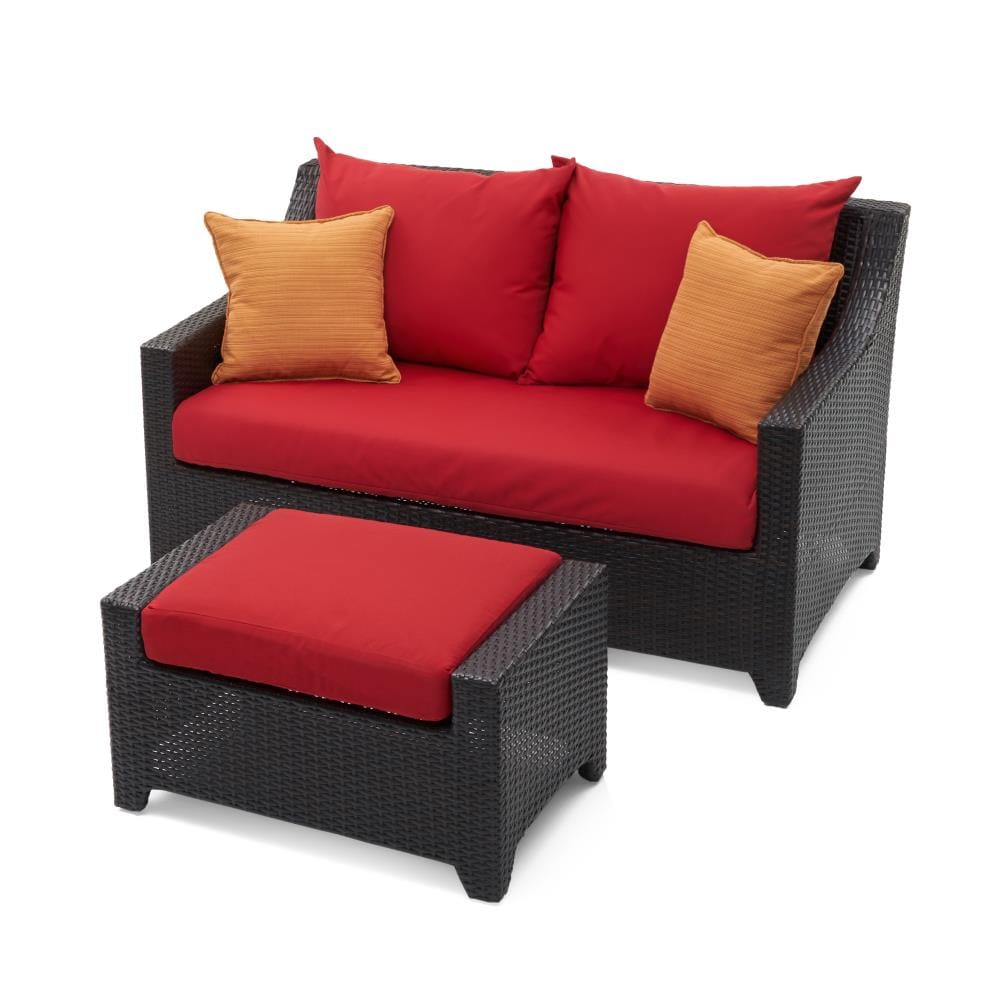 RST Brands OP-PELOVO-SUN-K Deco 2-Piece Wicker Patio Conversation Set with Red Sunbrella Cushions