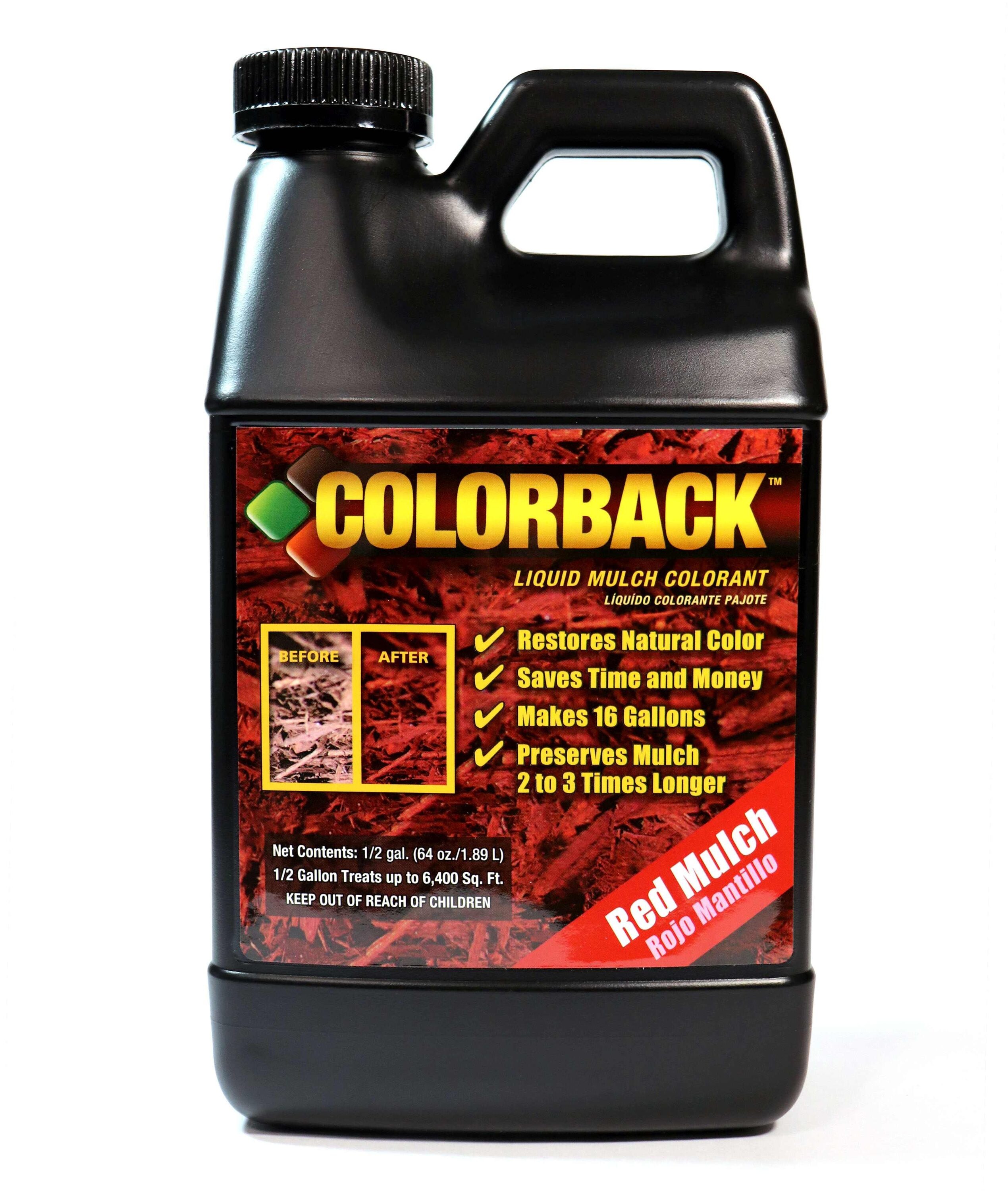 COLORBACK 1/2 Gallon Red Mulch Color Solution - Concentrated Pine Needle & Mulch  Dye for Vibrant Landscapes - Restores Faded Mulch, Saves Time & Money in  the Pine Needle & Mulch Dyes