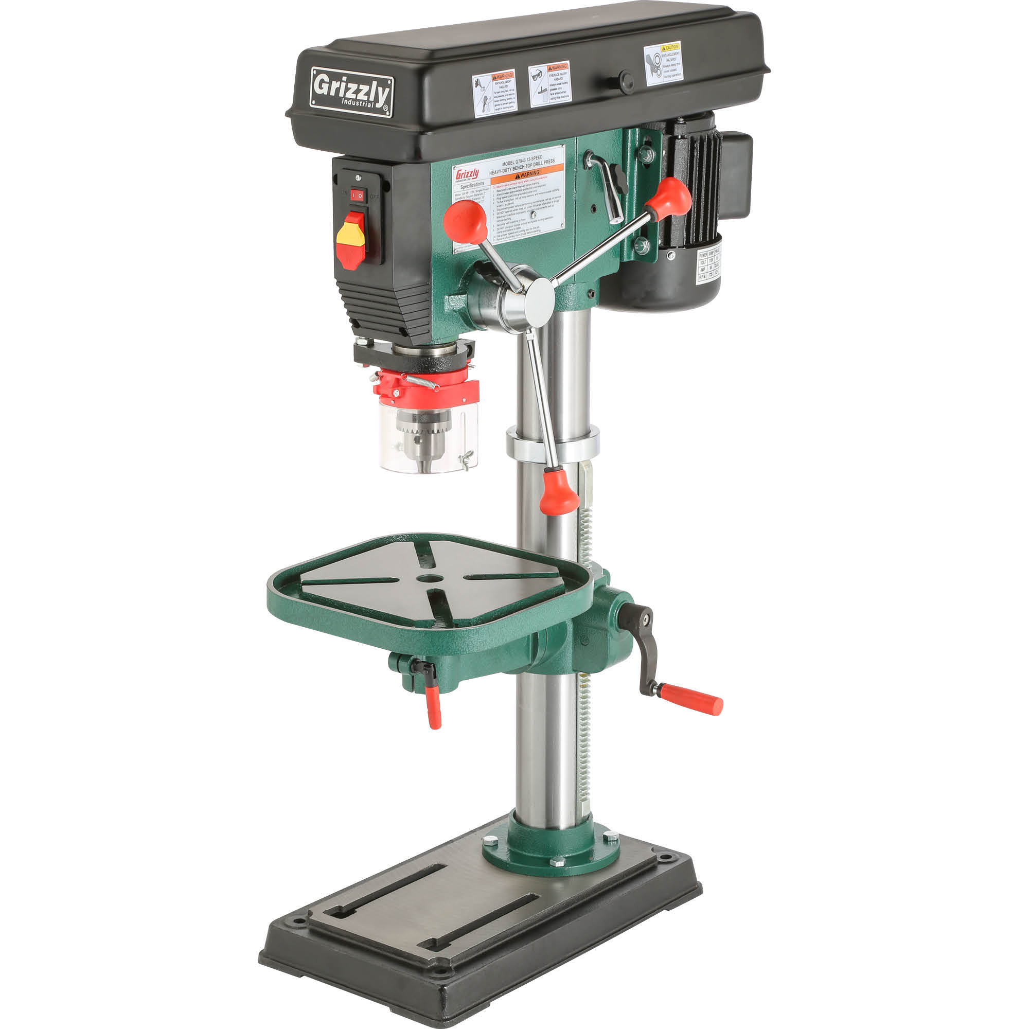 Grizzly G7943 G7943 Heavy-Duty Benchtop Drill Press 7.5 -Amp 12 -Speed Bench drill press
