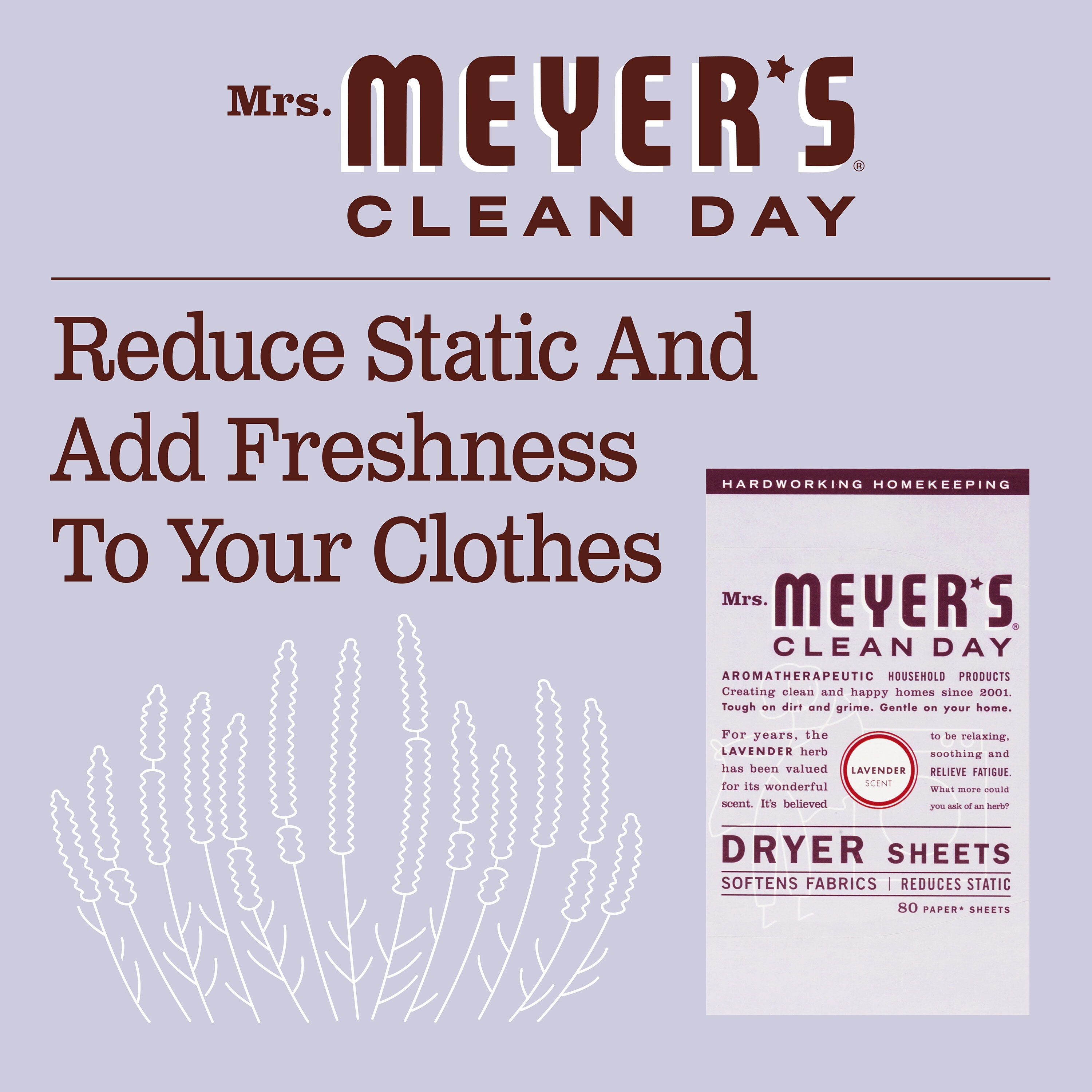 Mrs. Meyer's Clean Day Dryer Sheets, Lavender, 80 ct