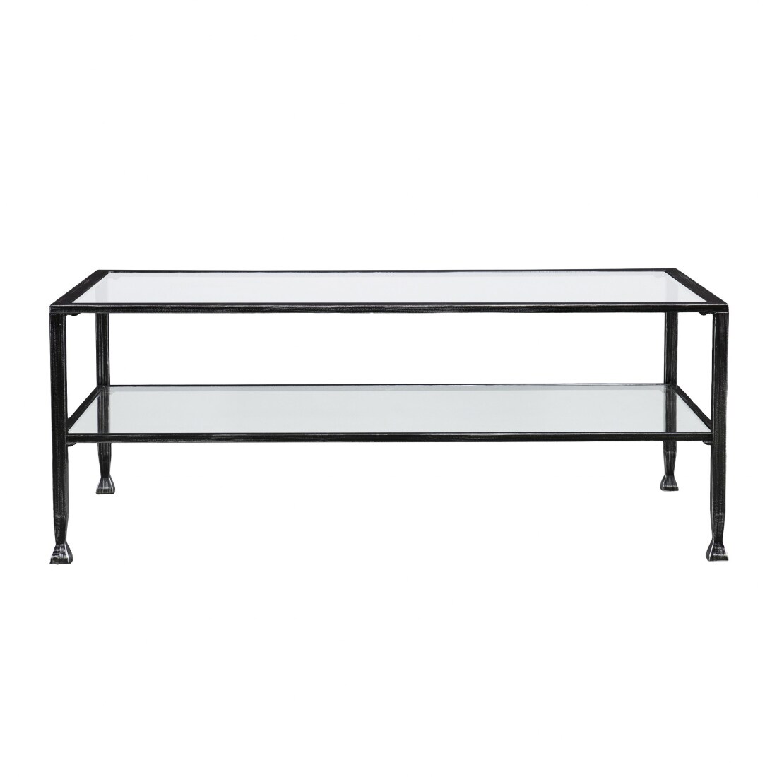 HomeRoots 4000402145 Silver Glass Modern Coffee Table with Storage