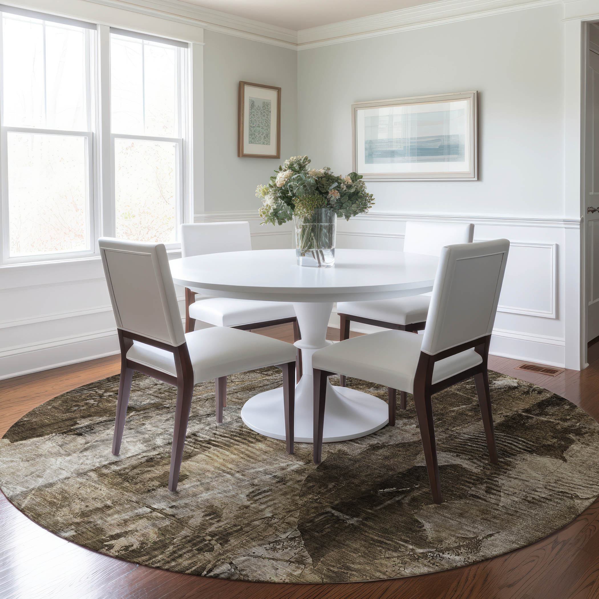 Addison Rugs ACN560TP8RO Chantille ACN560TP 8 x 8 (ft) Polyester Taupe Round Indoor/Outdoor Floral/Botanical Farmhouse/Cottage Machine washable Area rug