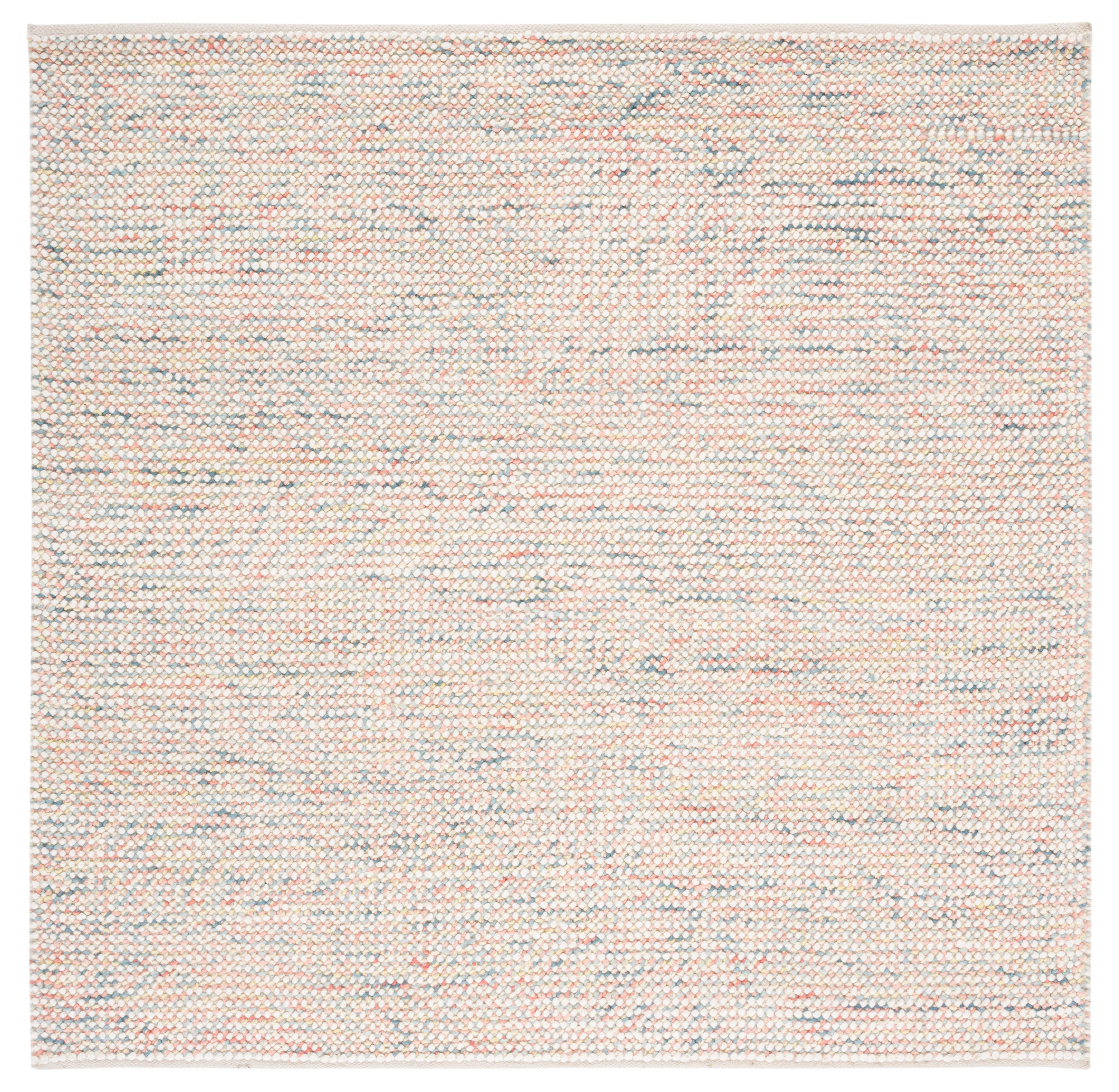 Handwoven Ivory and Pink Square Wool Rug, 6' x 6'