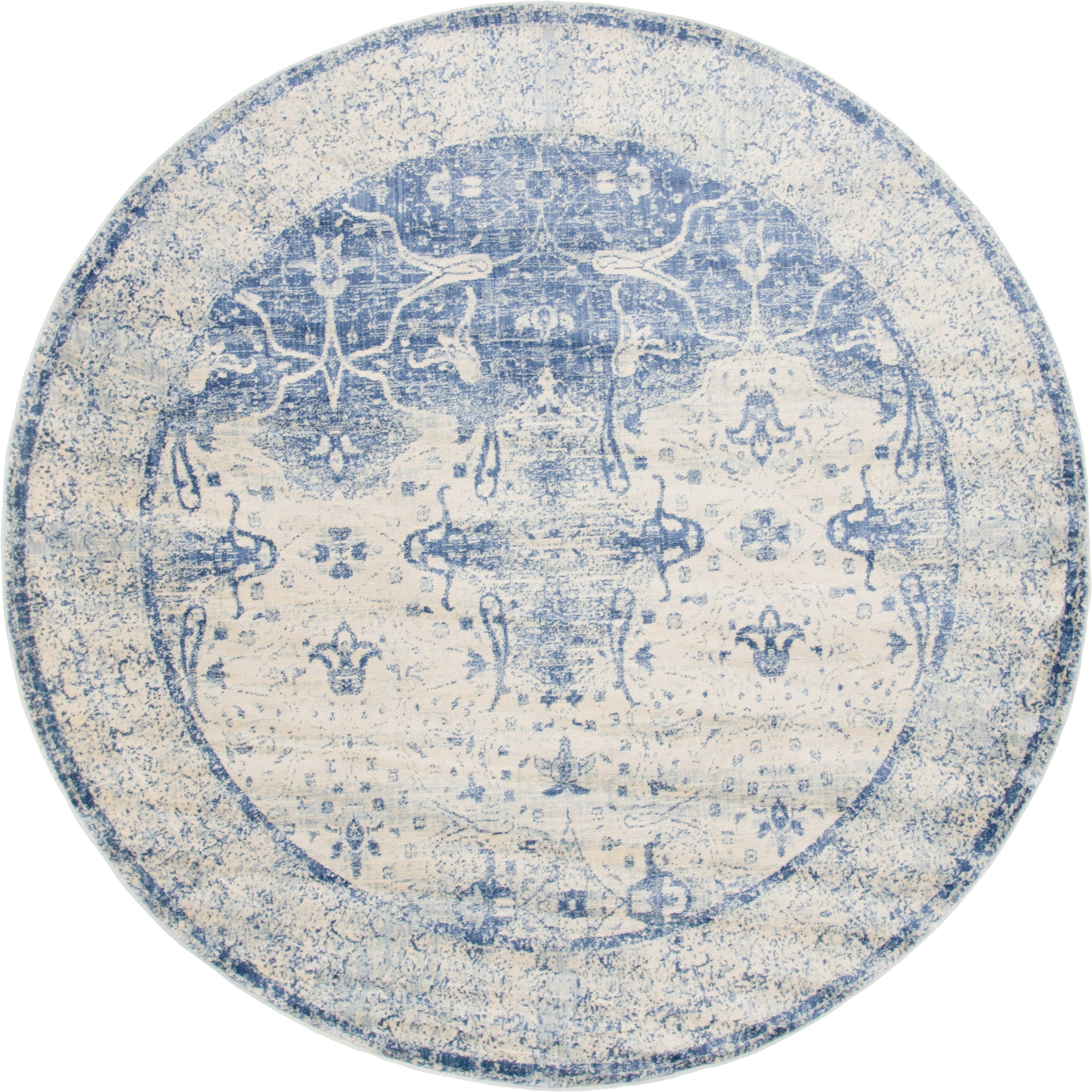 Unique Loom 3141761 Barrington Asheville 8 x 8 (ft) Loomed Polypropylene Navy Blue/Beige Round Indoor Floral/Botanical Vintage Area rug