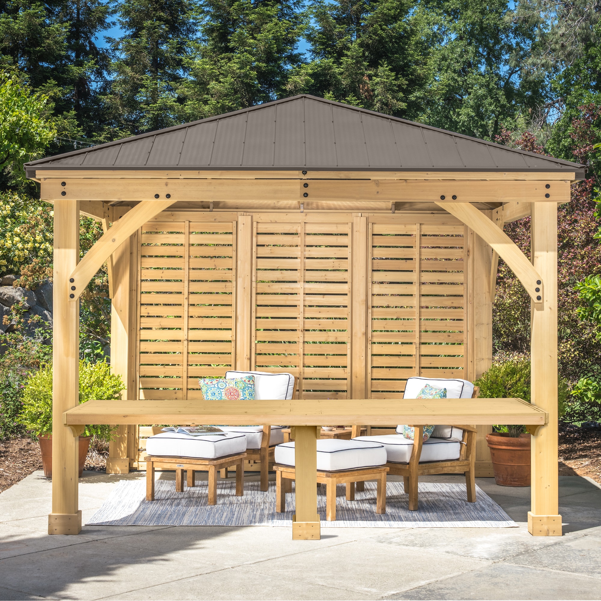 Yardistry 12-ft x 14-ft Meridian Rectangle Natural Cedar Stain Wood ...