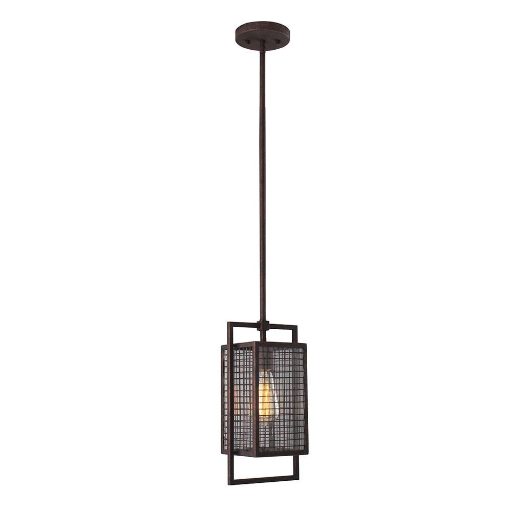 EGLO 204549A Garraux Rust Transitional Clear Glass Square Mini Hanging Pendant Light