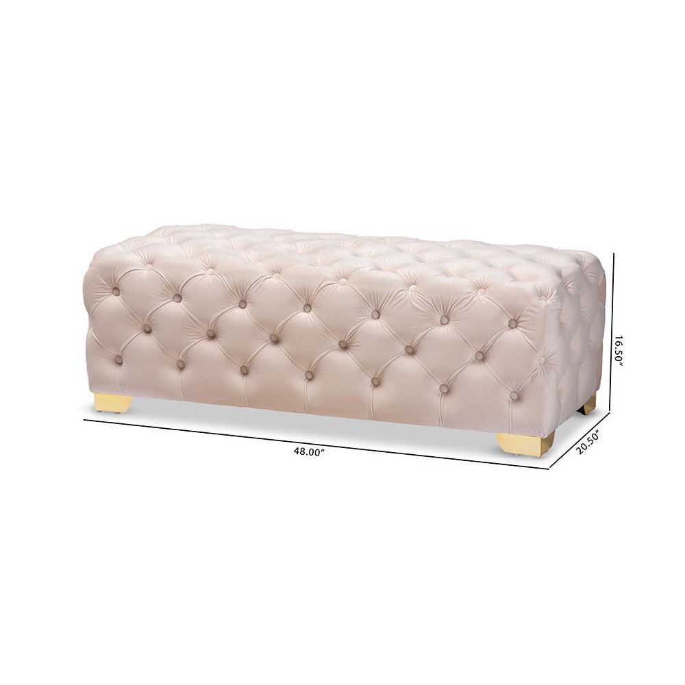 Baxton Studio Gold Finished Button Tufted Bench Ottoman in the Ottomans ...