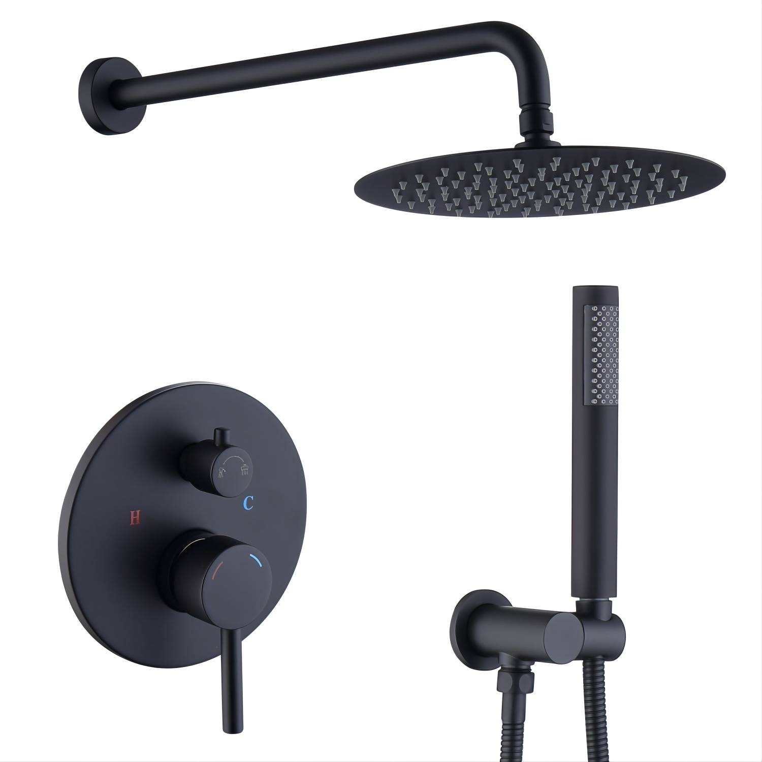 Wall-Mounted 380 x 700mm Shower Faucet System in Matte Black Rainfall 5 Functions