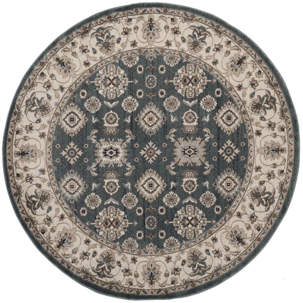 Safavieh LNH332T-7R Lyndhurst Samadan 7 x 7 (ft) Loomed Polypropylene Dark Teal/Cream Round Indoor Floral/Botanical Oriental Area rug