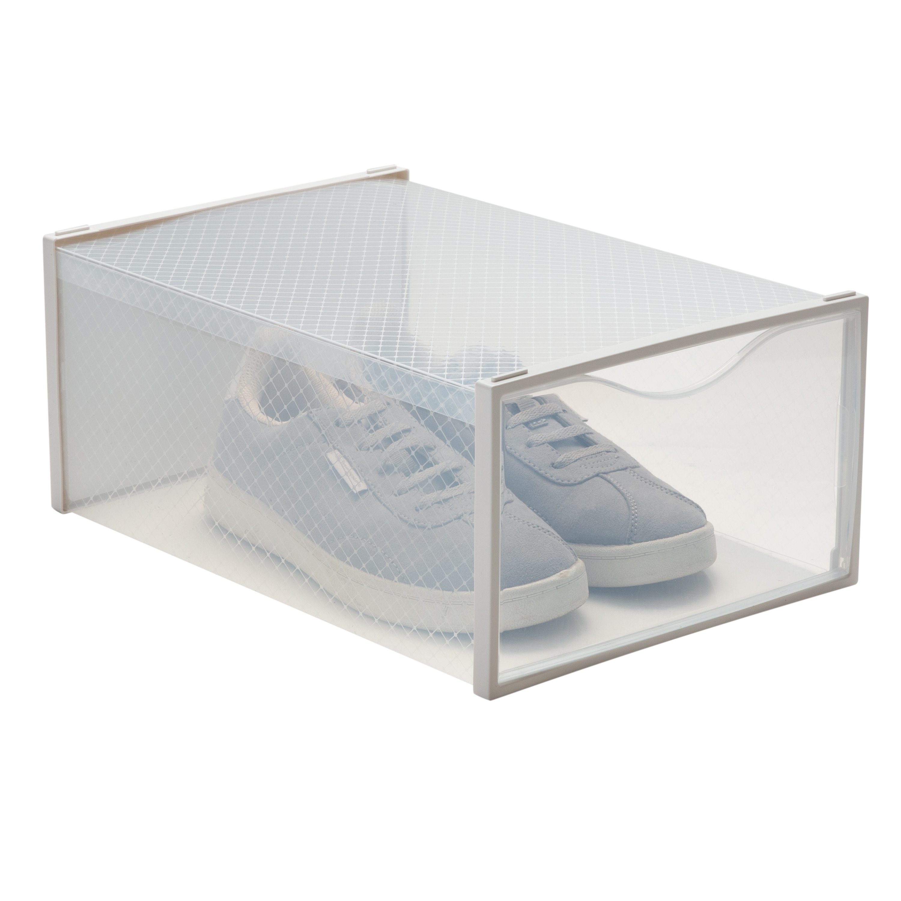 White Stackable Plastic Drop-Front Shoe Boxes Set of 12