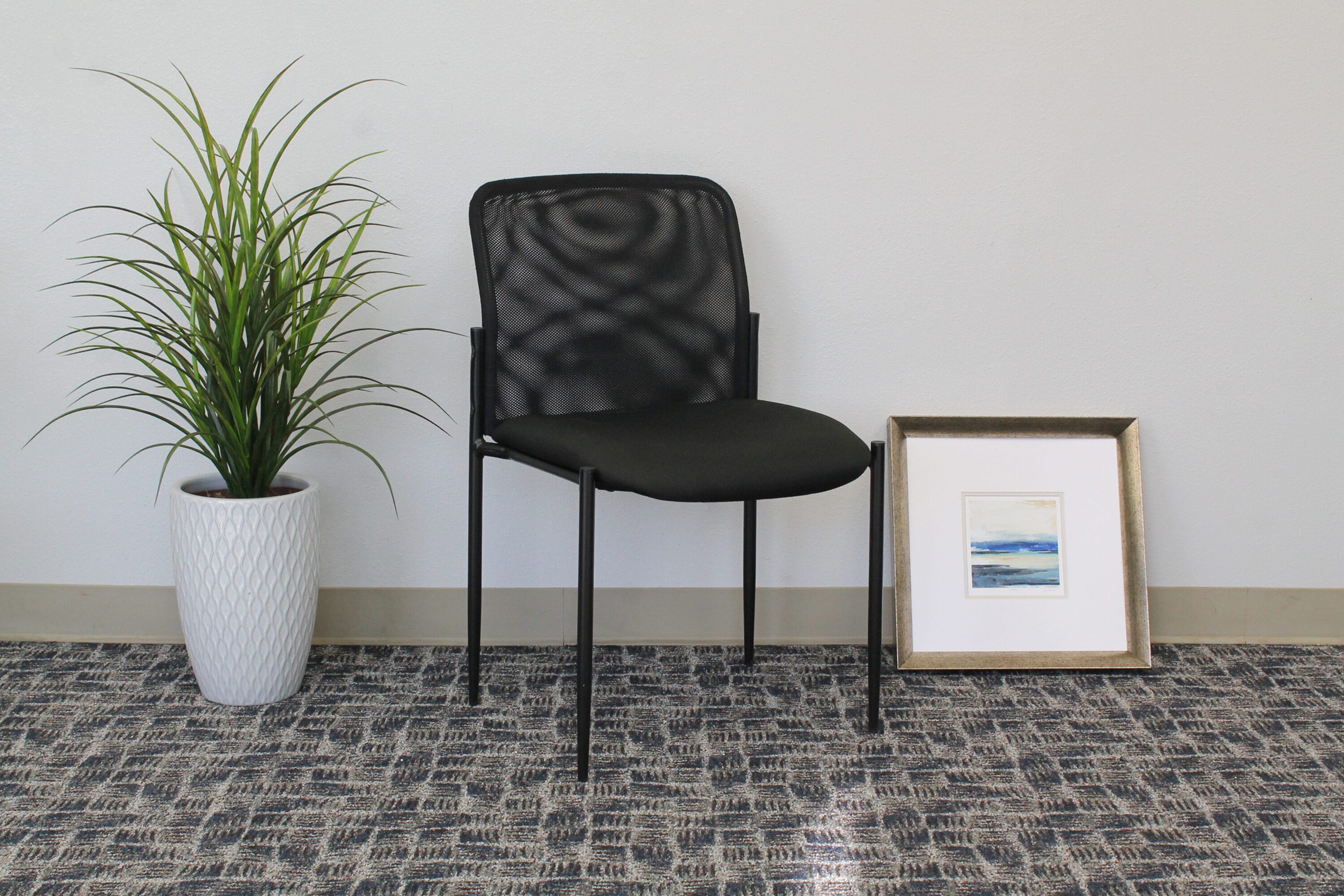Black Mesh and Metal Stackable Guest Chair