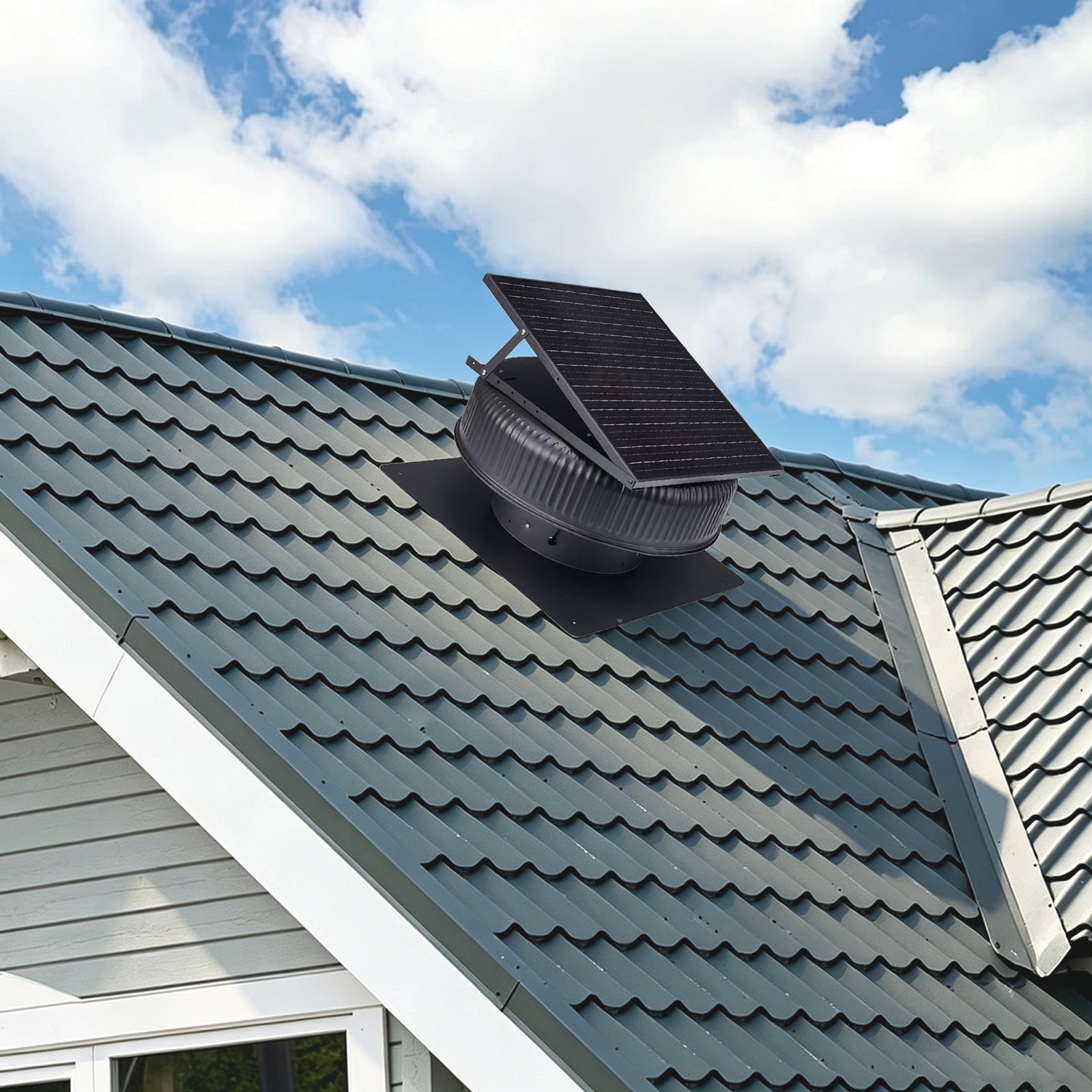Huluwat 12 in Adjustable Solar Roof Vent Fan 42W Dual Power Attic Exhaust Fan with Remote 3 Speed Control Auto Start Over 25 degrees Celsius 1200 CFM MPPT Controller