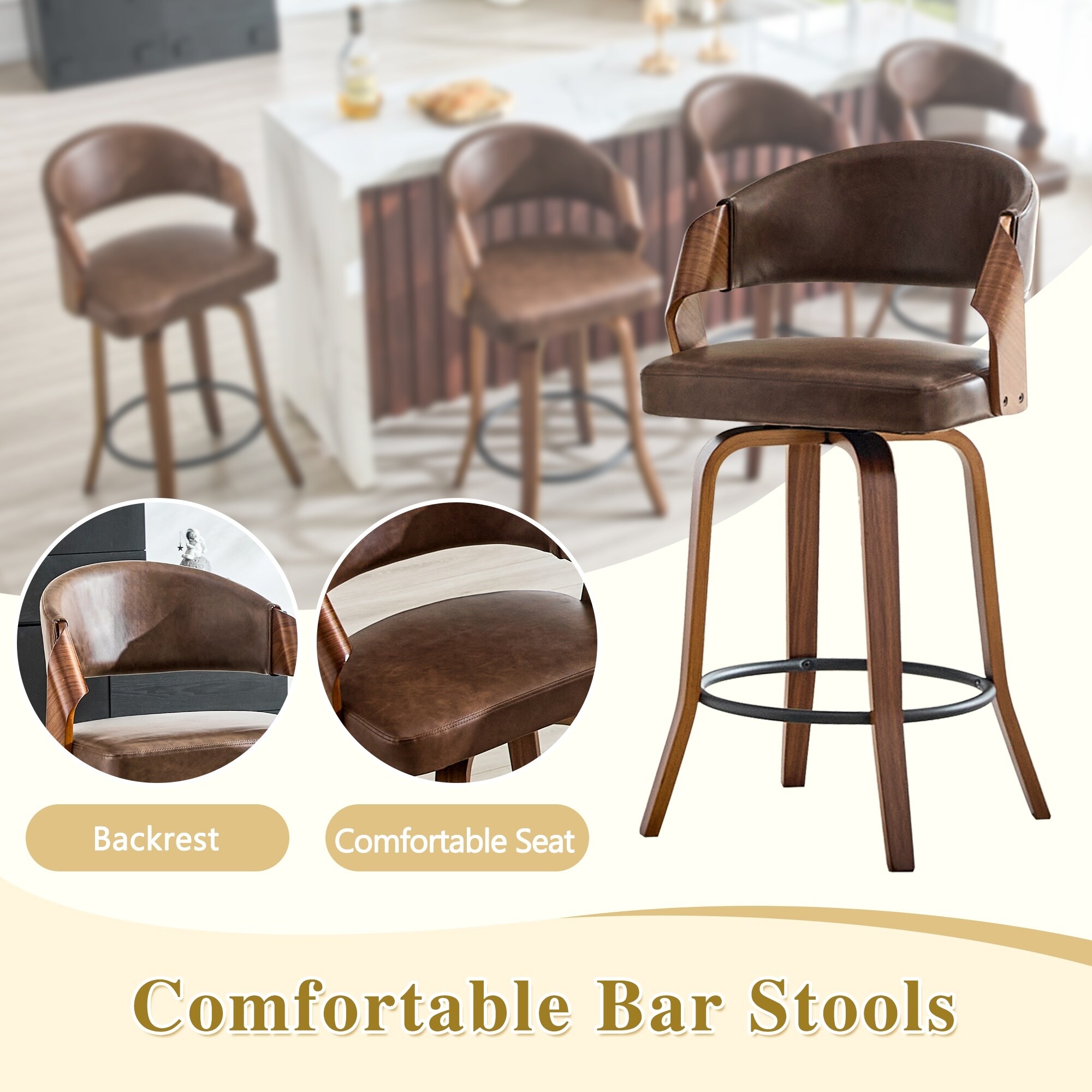 Horizons Prime 2 Piece Set Swivel Solid Wood Bar Stools with Walnut ...