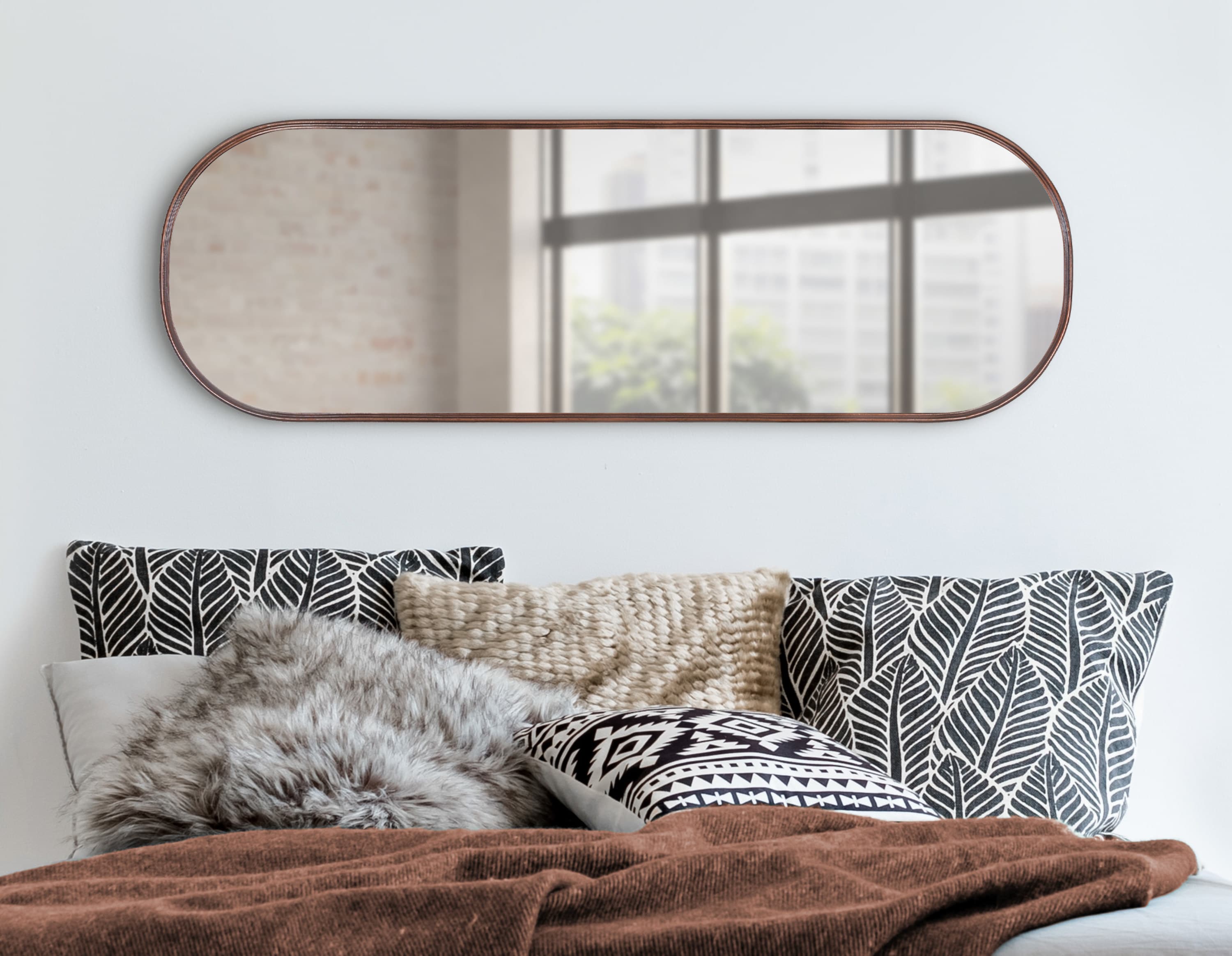 Kate and Laurel Caskill 15.88-in W x 48-in H Oval Bronze Framed Full Length Wall  Mirror in the Mirrors department at
