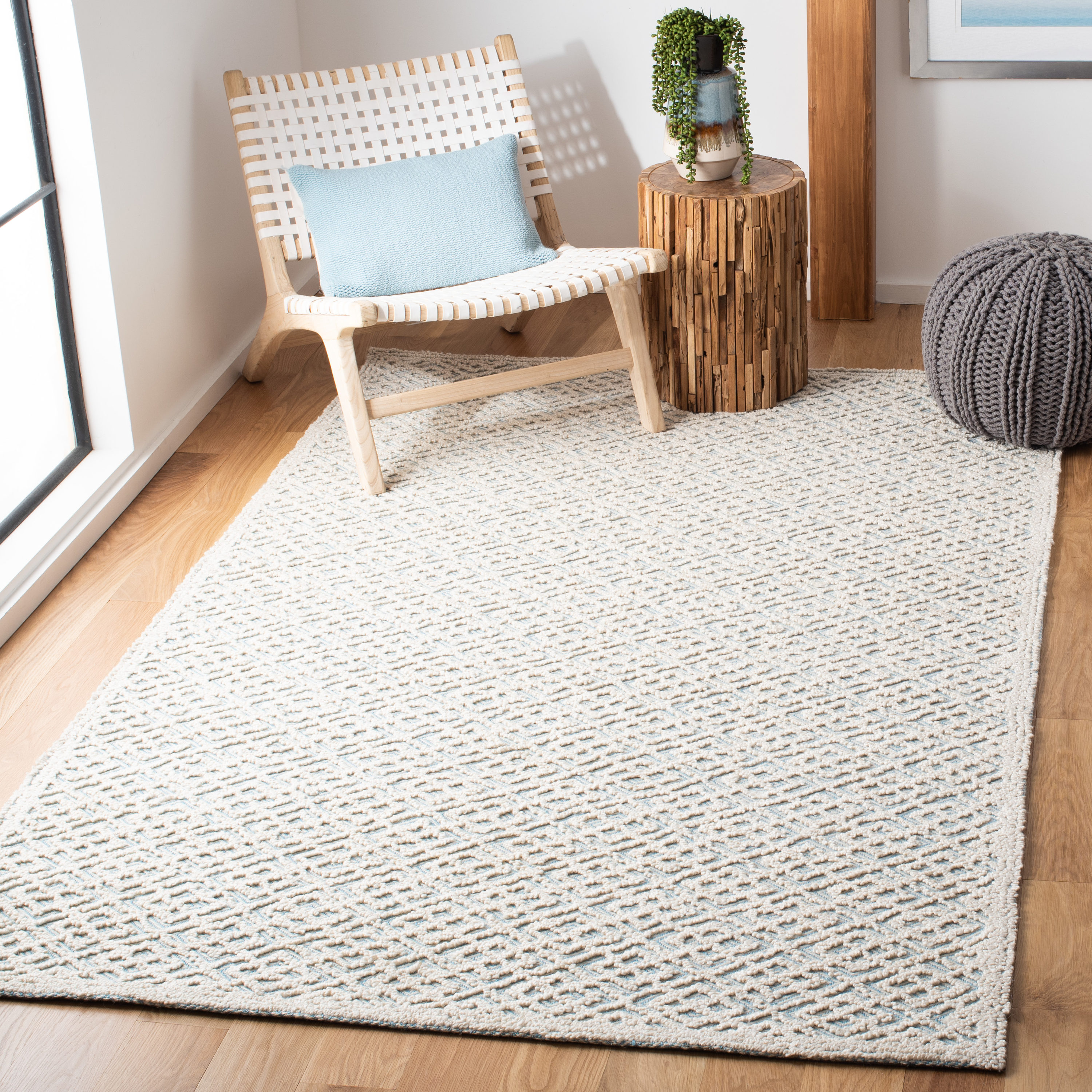 Elegant Blue Square Hand-Tufted Wool & Viscose 6' Area Rug
