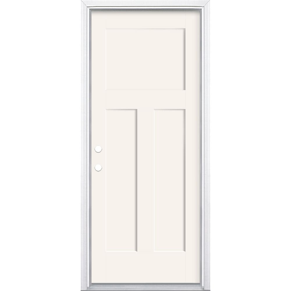 Masonite 62733 Winslow 32-in x 80-in x 4-9/16-in Fiberglass No glass Right-hand inswing Arctic White Painted Prehung Front Door with Brickmould Insulating core