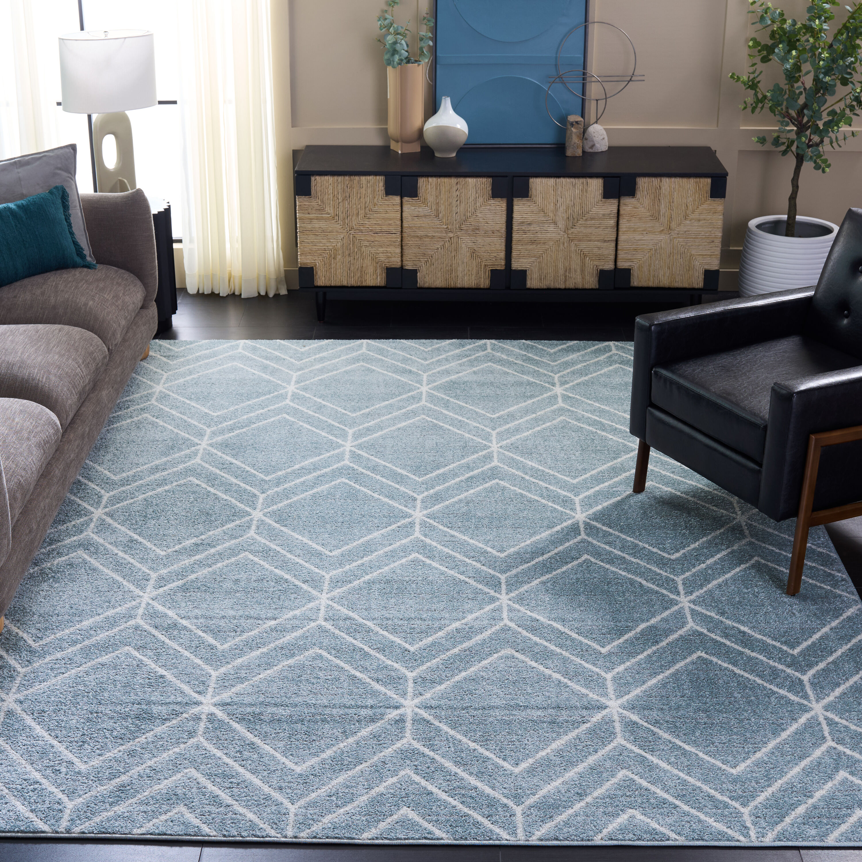 Adirondack 6 x 9 (ft) Loomed Polypropylene/Jute/Polyester Blue/Ivory Rectangular Indoor Geometric Mid-Century Modern Professionally Clean Only Area rug