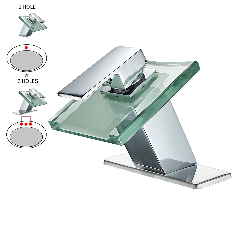 BWE A-92003 Polished Chrome Single hole 1-handle WaterSense Waterfall Commercial/Residential Handle Bathroom Sink Faucet with Deck Plate