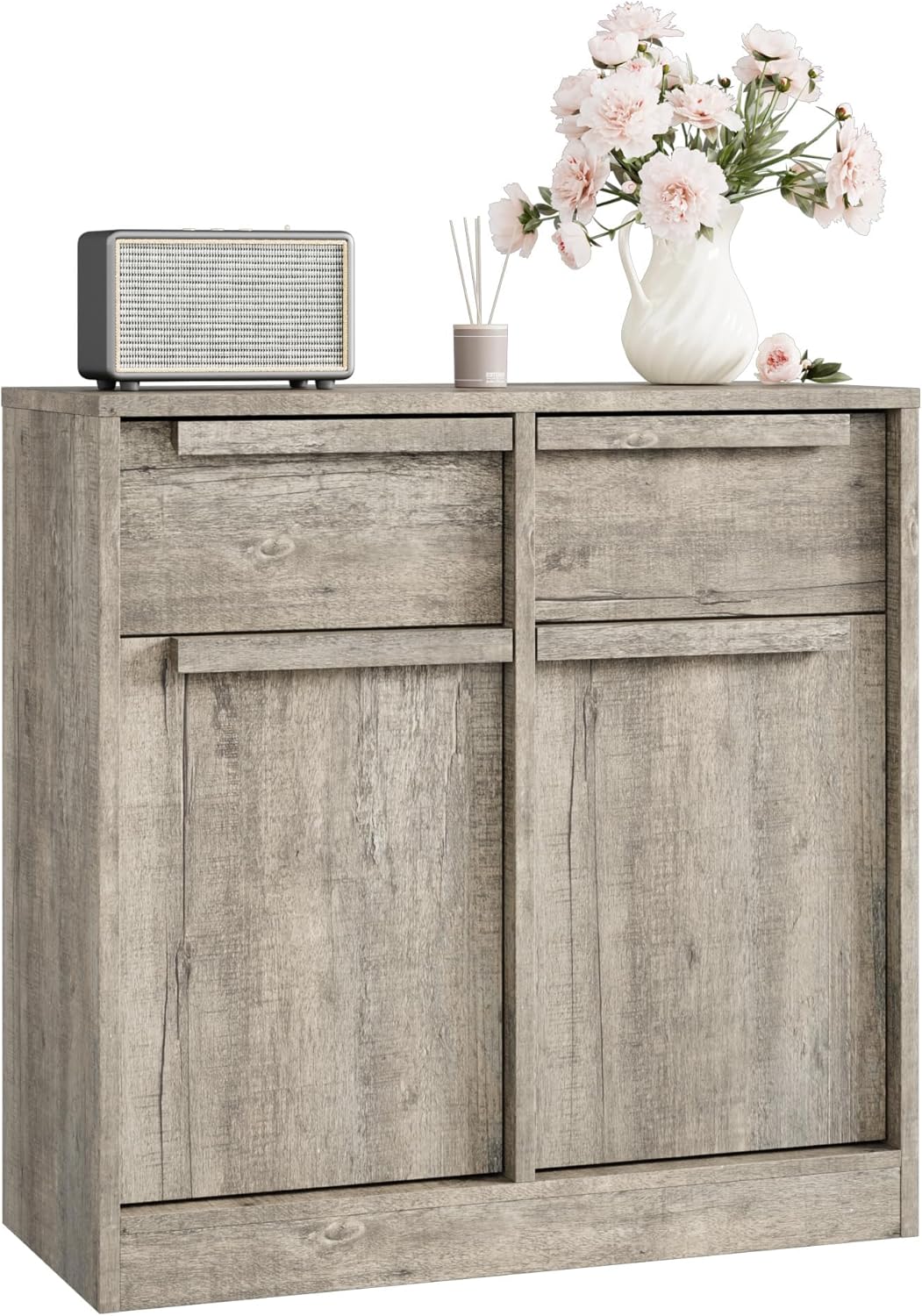 Garvee Sideboard Buffet Cabinet with 2 Drawers Coffee Cabinet with Storage Modern Storage Buffet Table for Kitchen Dining Room Living Room Grey 2 Doors and 2 Drawers