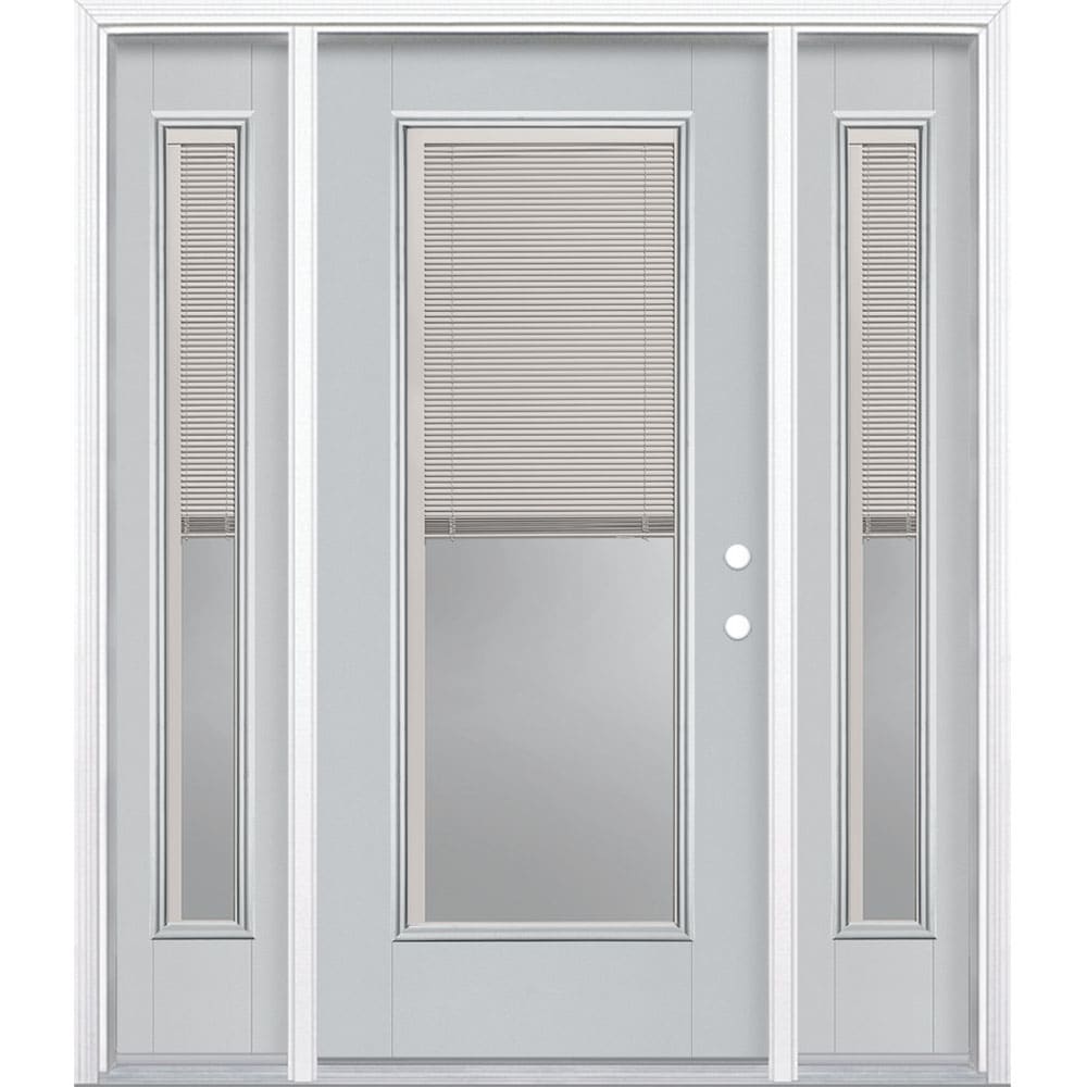 Masonite 1218673 60-in x 80-in x 4-9/16-in Fiberglass Full lite Left-hand inswing Infinity Gray Painted Prehung Front Door with Sidelights with Brickmould Insulating core with Blinds
