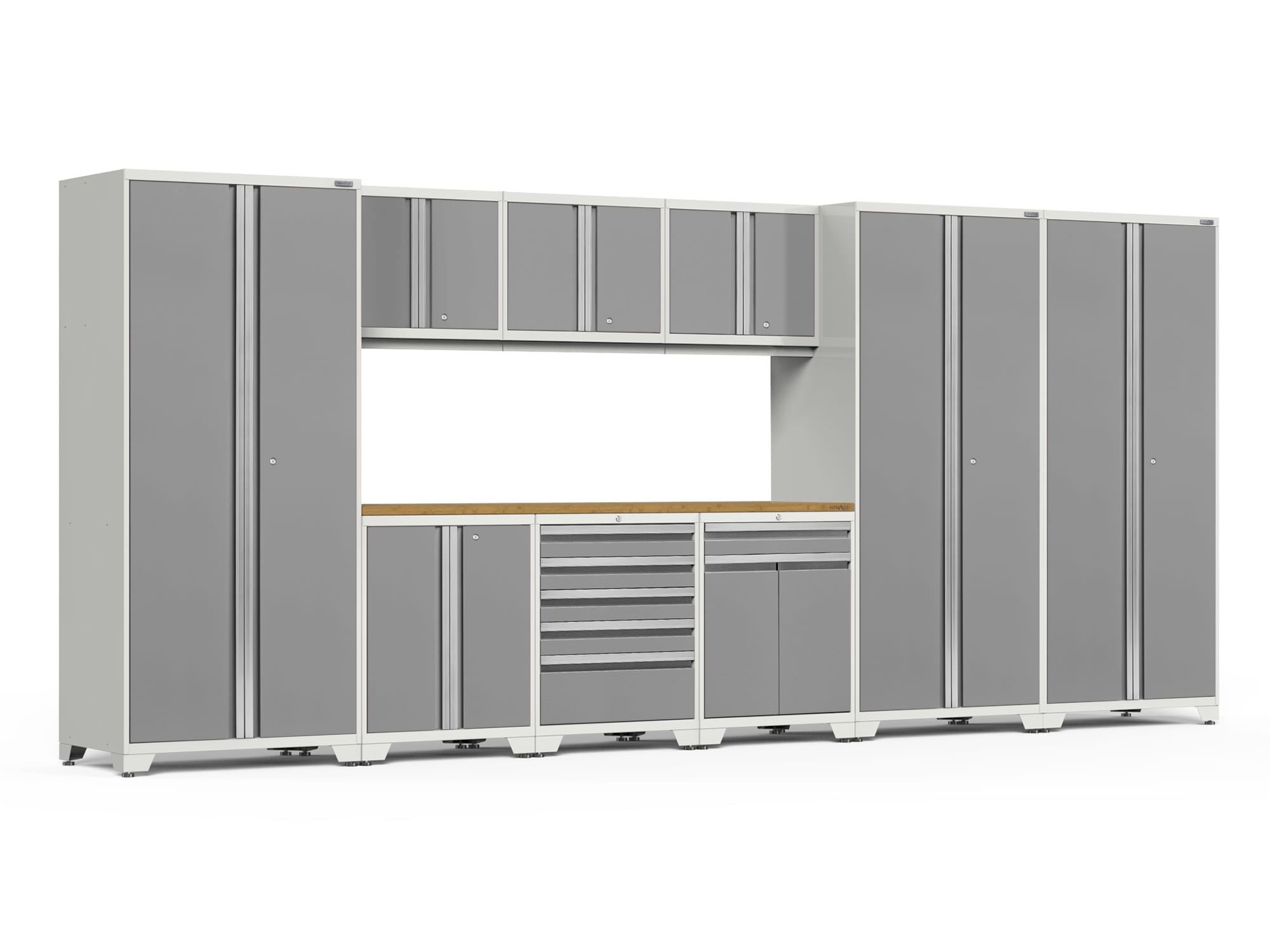 NewAge Products 52551 192-in W x 84.75-in H x 24-in D 9 -Cabinets Steel Platinum Garage Storage System