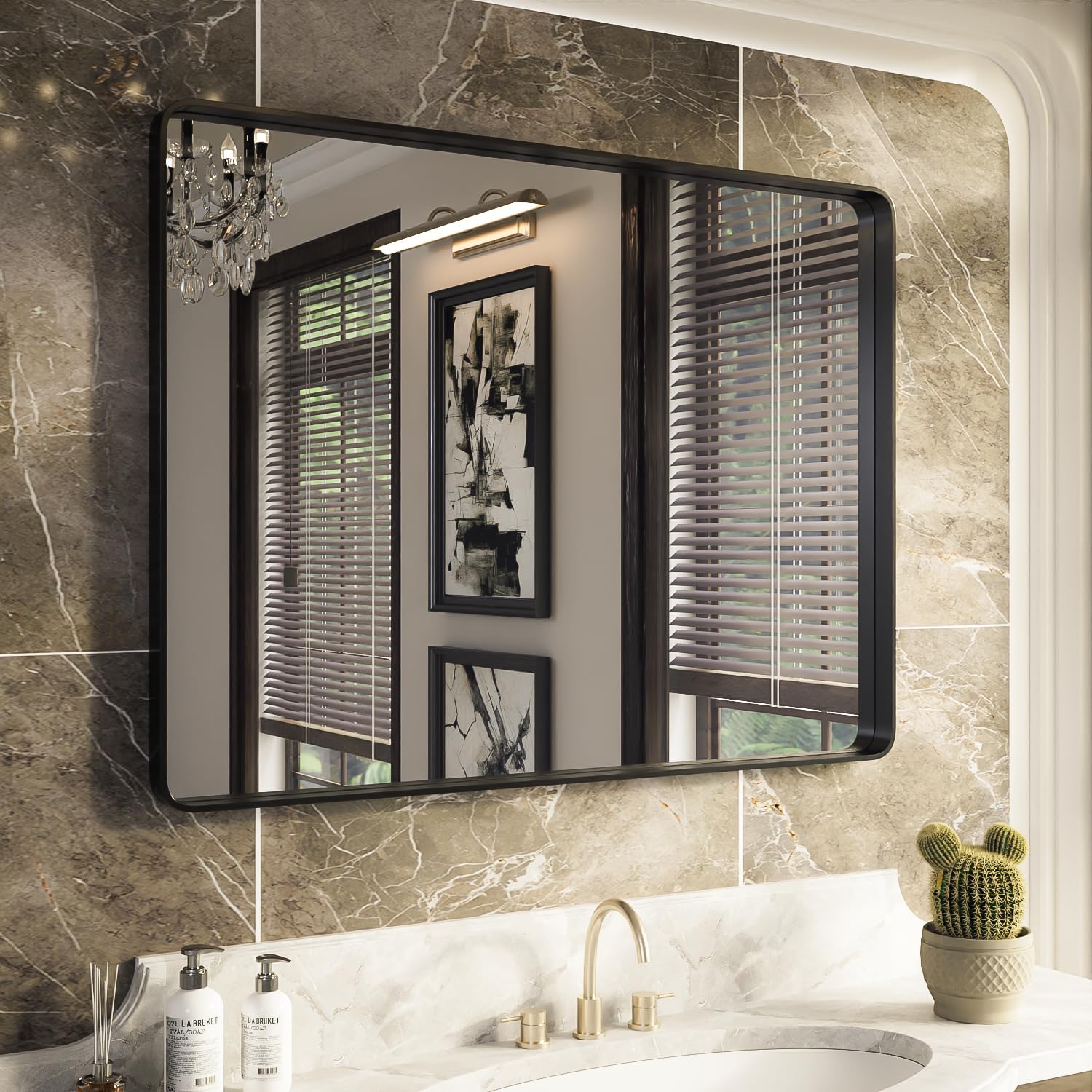 waterpar WPLO-2370 Aluminum 30-Inches x 40-Inches Framed Rectangle Bathroom Vanity Mirror ( Black )