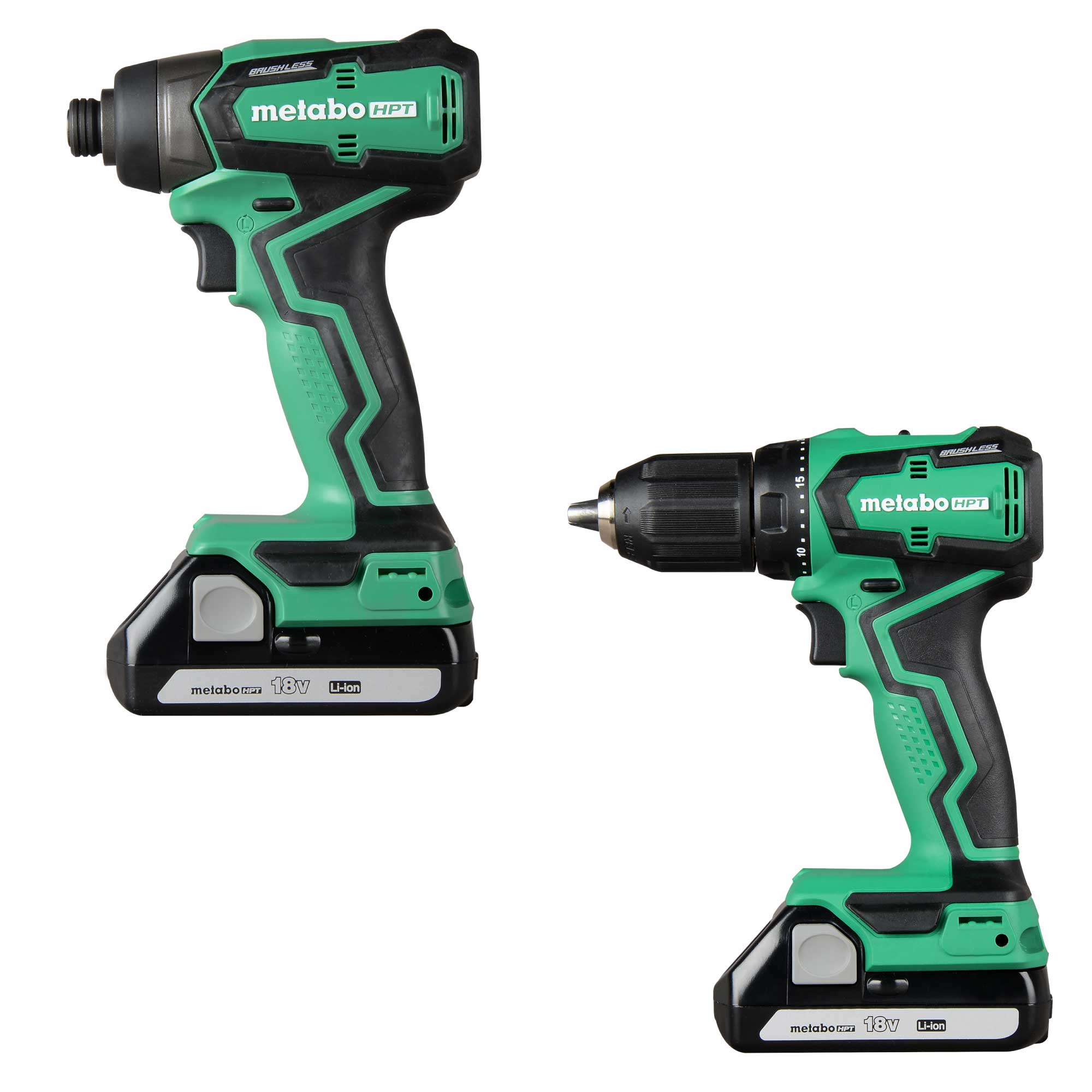 Metabo HPT MultiVolt 18-volt 1/4-in Variable Speed Brushless Cordless Impact Driver (2-batteries included) with MultiVolt 18-volt 1/2-in Keyless
