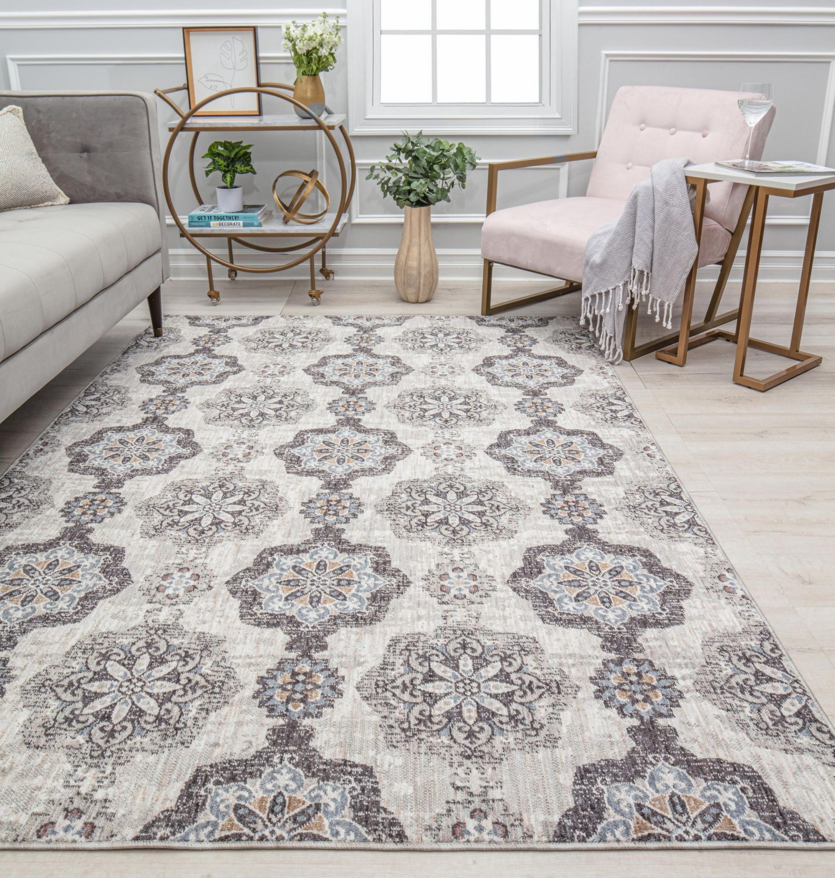 Rugs America 31609 Celestia 2 x 4 (ft) Loomed Polyester Sweet Gray Rectangular Indoor Distressed/Overdyed Area rug