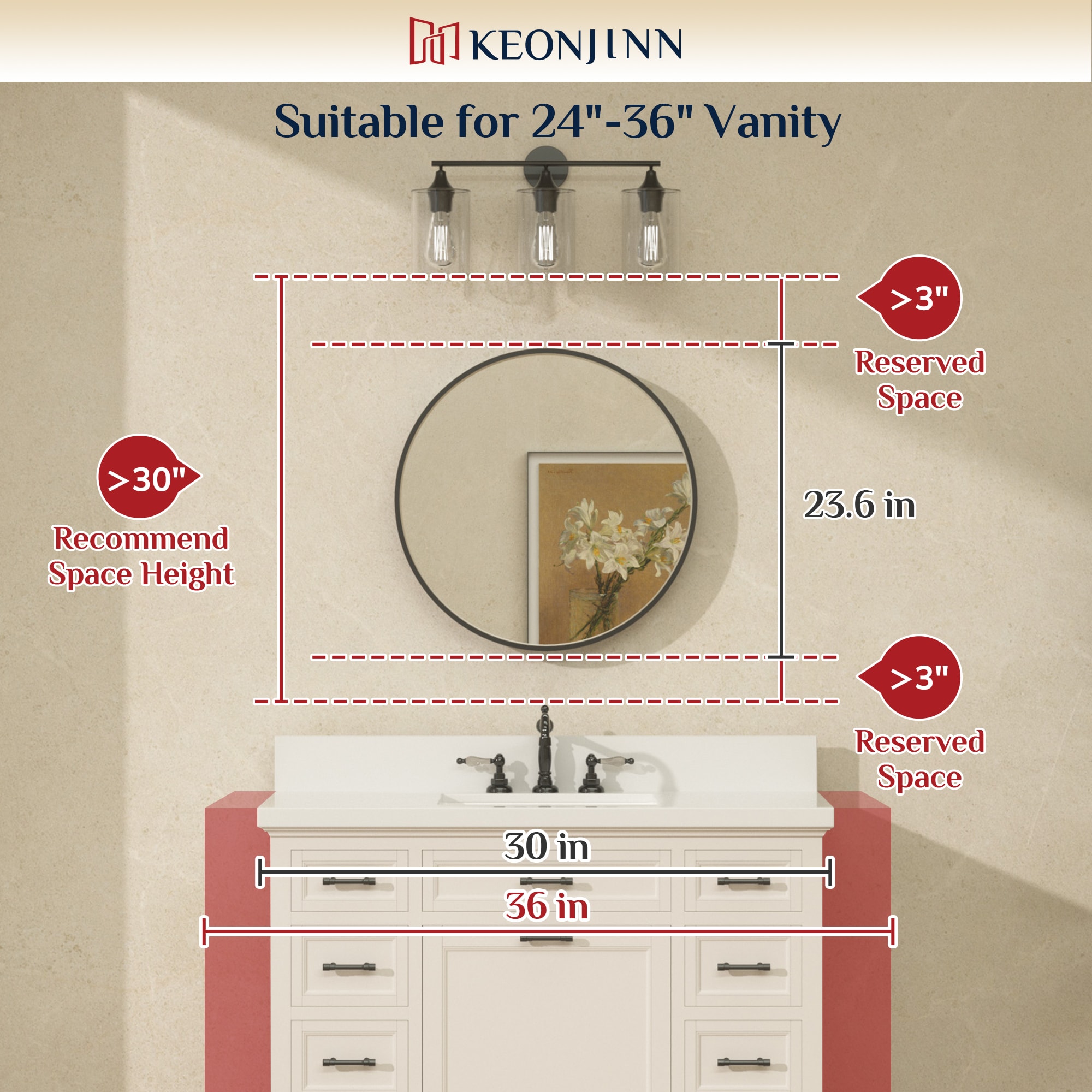 Keonjinn LW-JZ-YXJSK-R60BK Decor-Mirrors - View #3