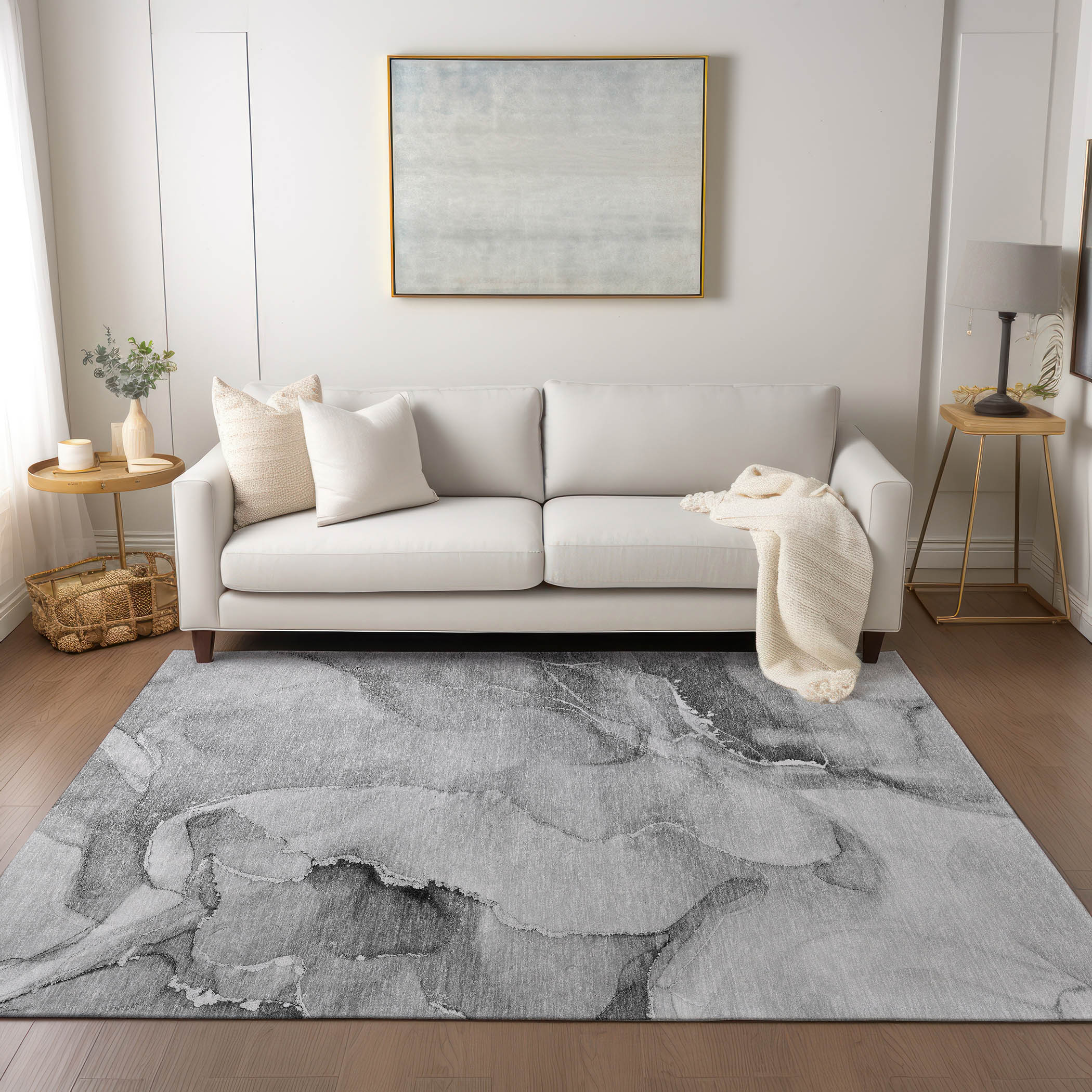 Addison Rugs ACN521GY5X8 Chantille ACN521GY 5 x 7 (ft) Polyester Gray Rectangular Indoor/Outdoor Abstract Machine washable Area rug