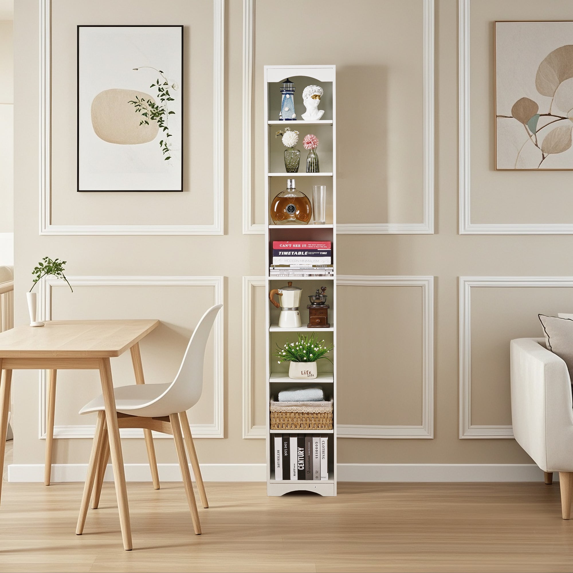 Vecelo LOE-B22-WHT 71 Inch Tall Narrow Bookcase 8 Tier Cube Display Shelf Storage Organizer