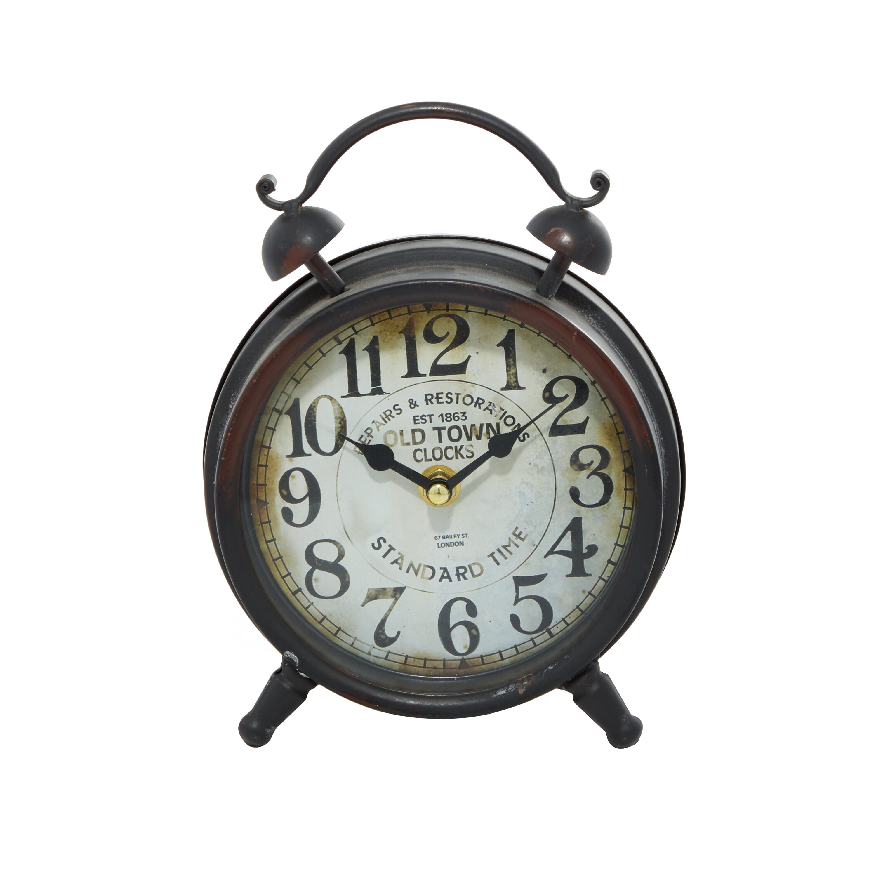 Vintage Brown Iron Clock with Decorative Bells