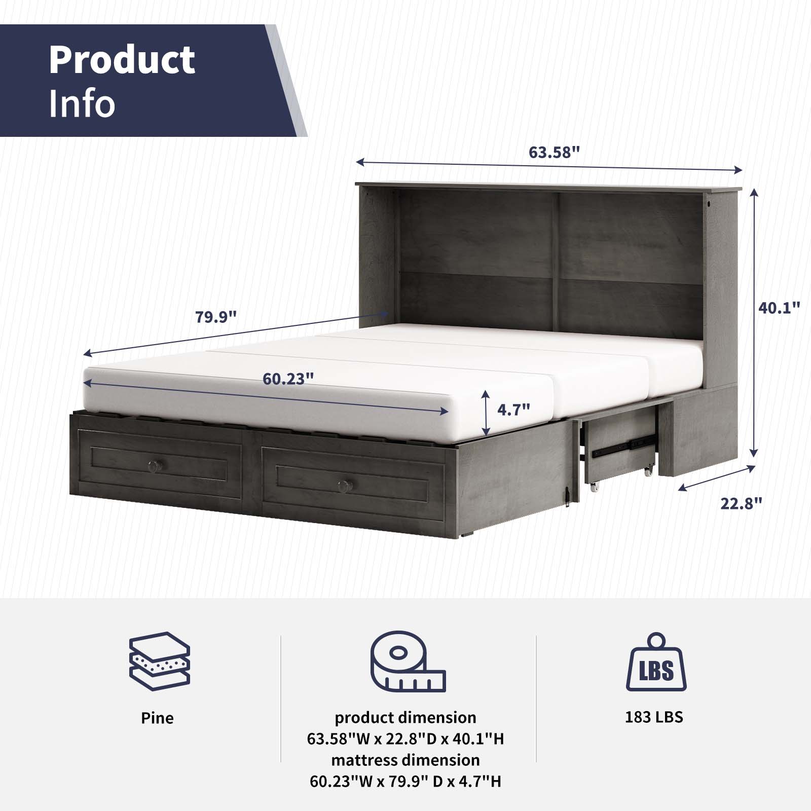 Mixoy Bark Grey Queen Composite Murphy Bed with Storage at Lowes.com