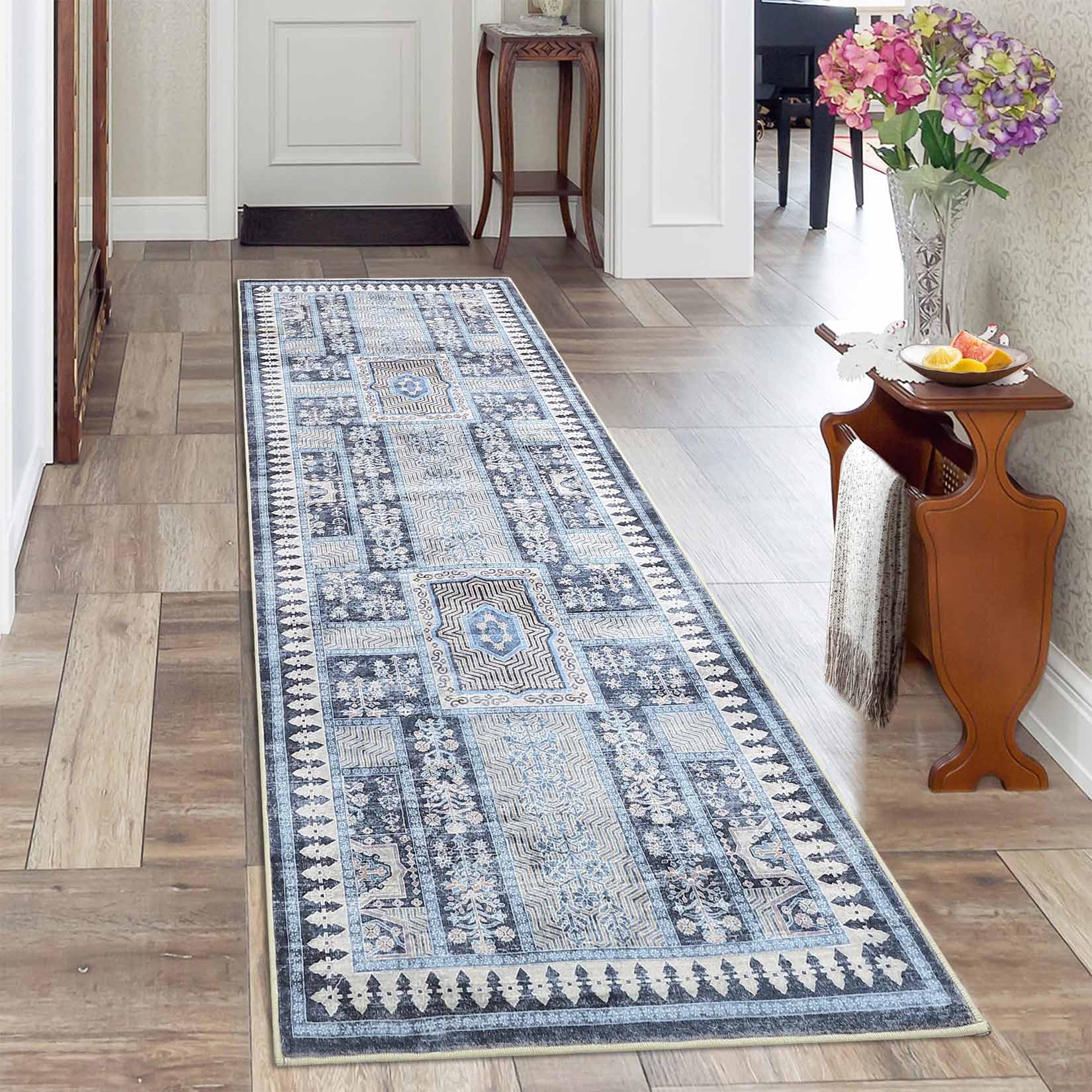 Garvee YXY-LO-PHO-15XML3KX 2 x 8 (ft) Loomed Polyester Blue Rectangular Indoor Geometric Mid-Century Modern Machine washable Runner rug