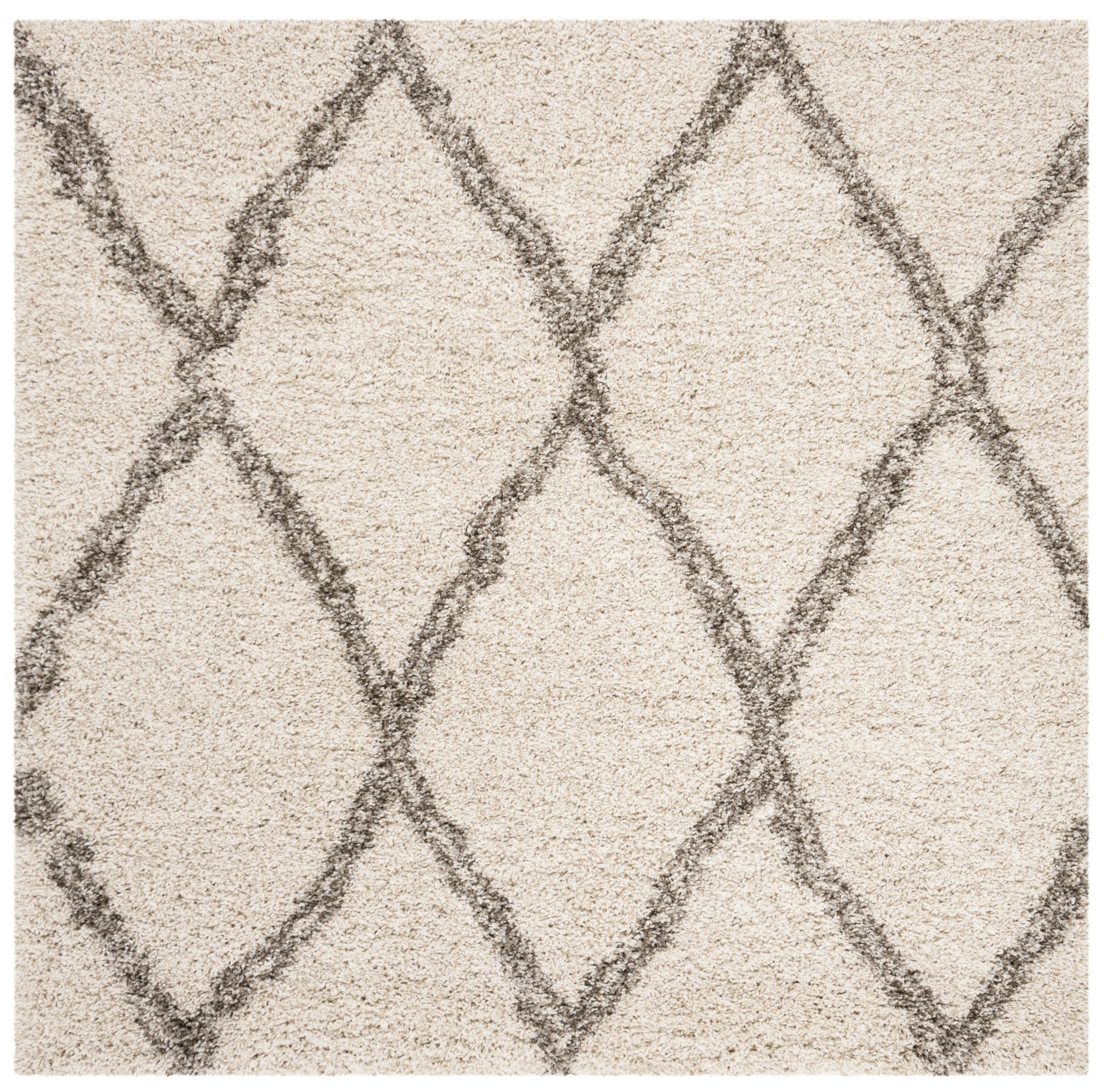 Safavieh SGH329A-5SQ Hudson Madison Shag 5 x 5 (ft) Loomed Polypropylene Ivory/Gray Square Indoor Trellis Area rug