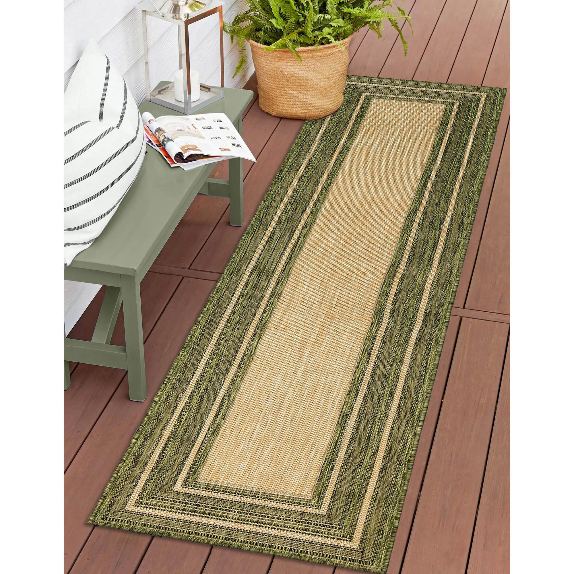 Liora Manne CRER8842506 Carmel 2 x 8 (ft) Polypropylene Green Rectangular Indoor/Outdoor Border Runner rug