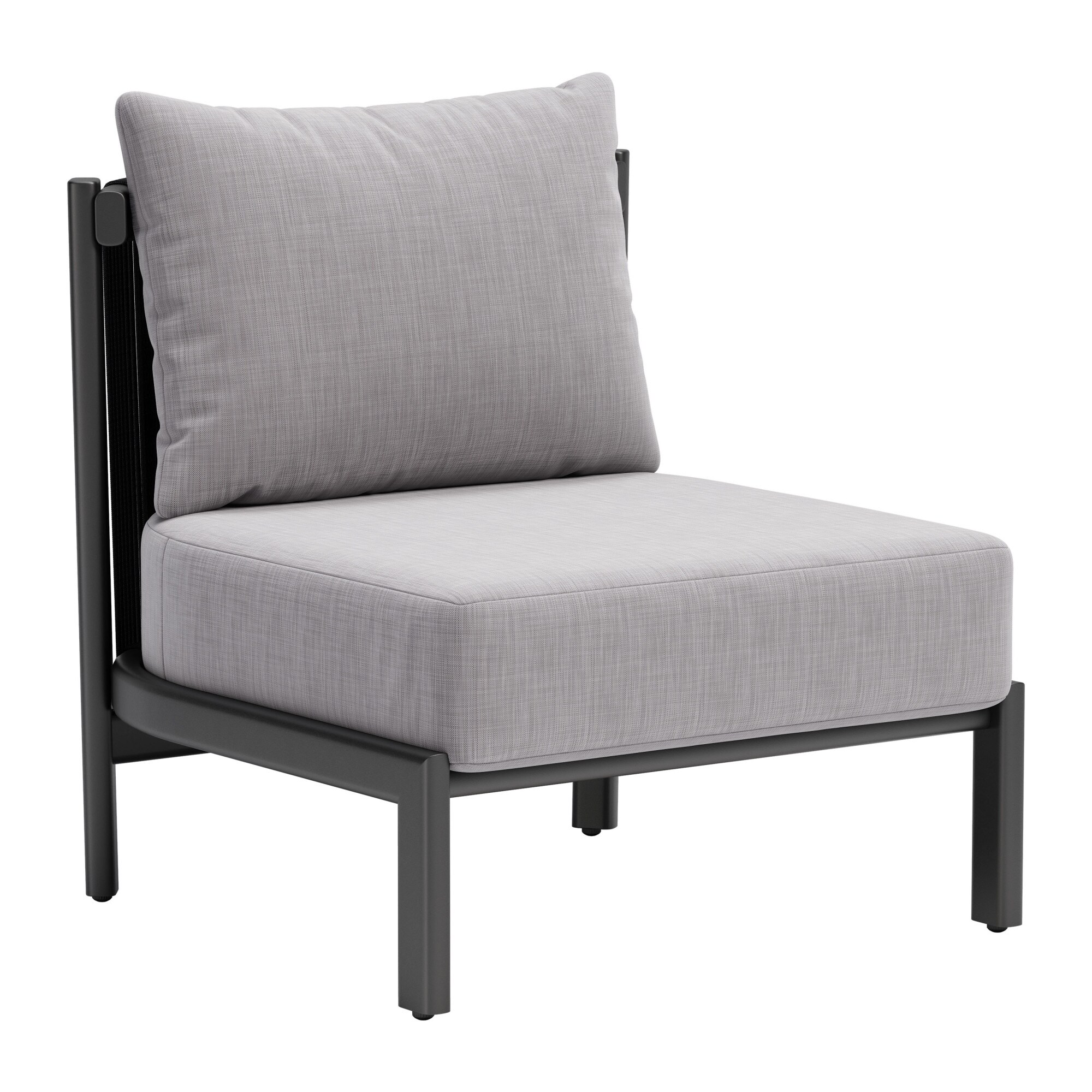 ZUO 704046 Horizon Black Aluminum Frame Stationary Conversation Chair with Gray Cushioned Seat