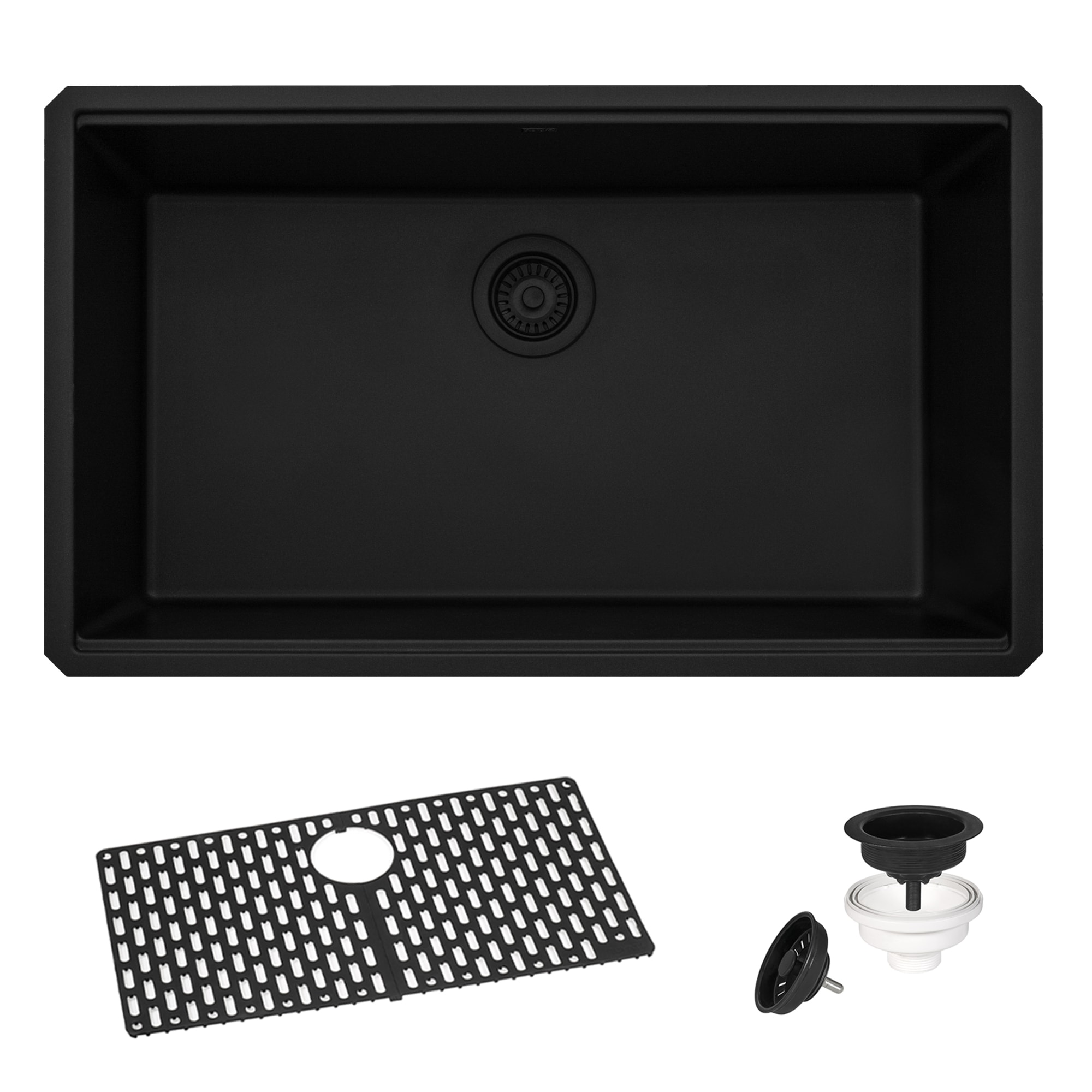 Midnight Black Granite Composite Undermount Single Bowl Kitchen Sink