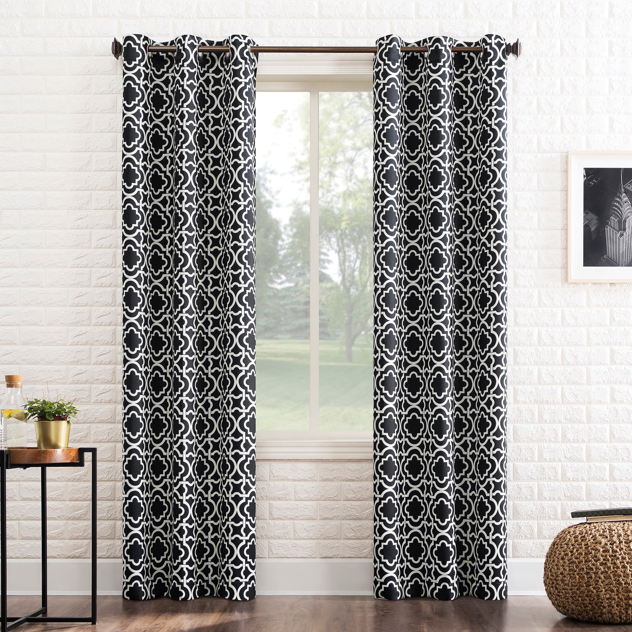 Sun Zero 57756 63-Inches Black Trellis Blackout Interlined Grommet Single curtain panel