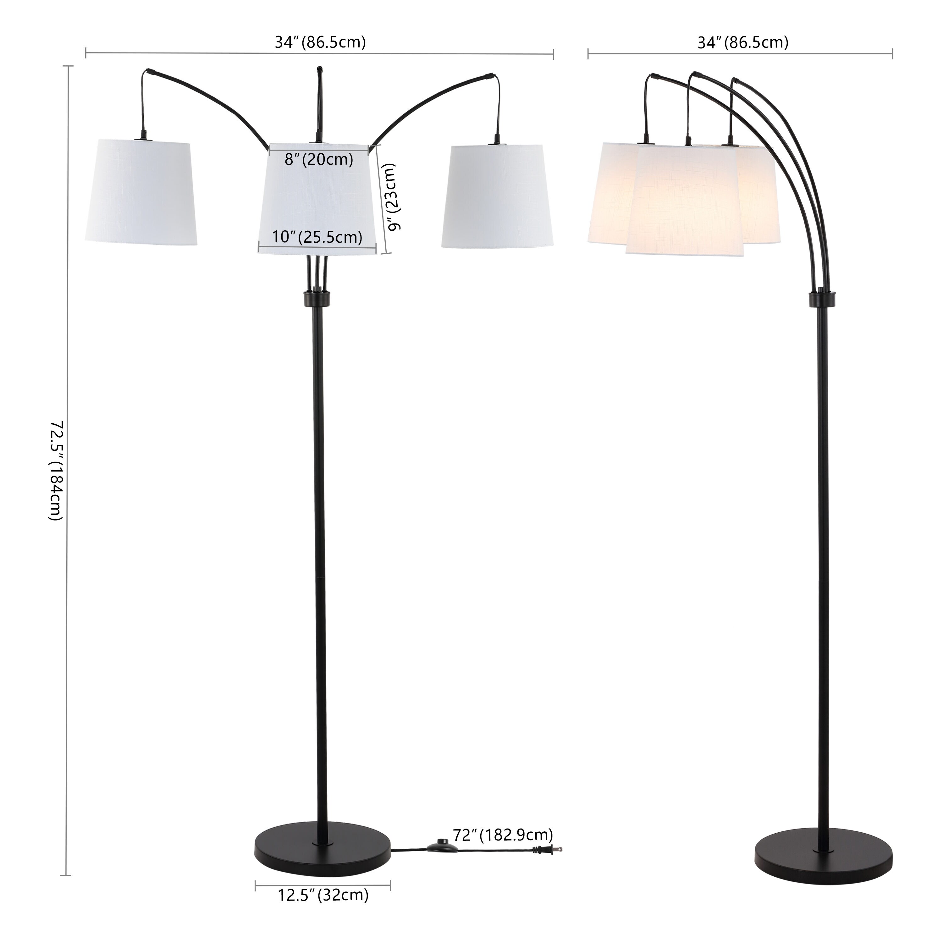 Sylva 72.5" Black Adjustable 3-Light Iron Floor Lamp
