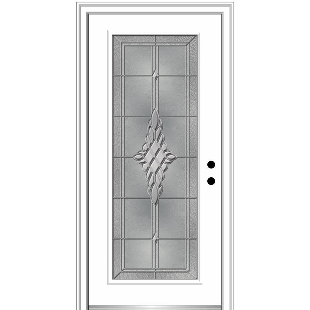 MMI DOOR ZZ3656283L 32-in x 80-in x 4-9/16-in Fiberglass Full lite Left-hand inswing Primed Prehung Front Door with Brickmould Insulating core