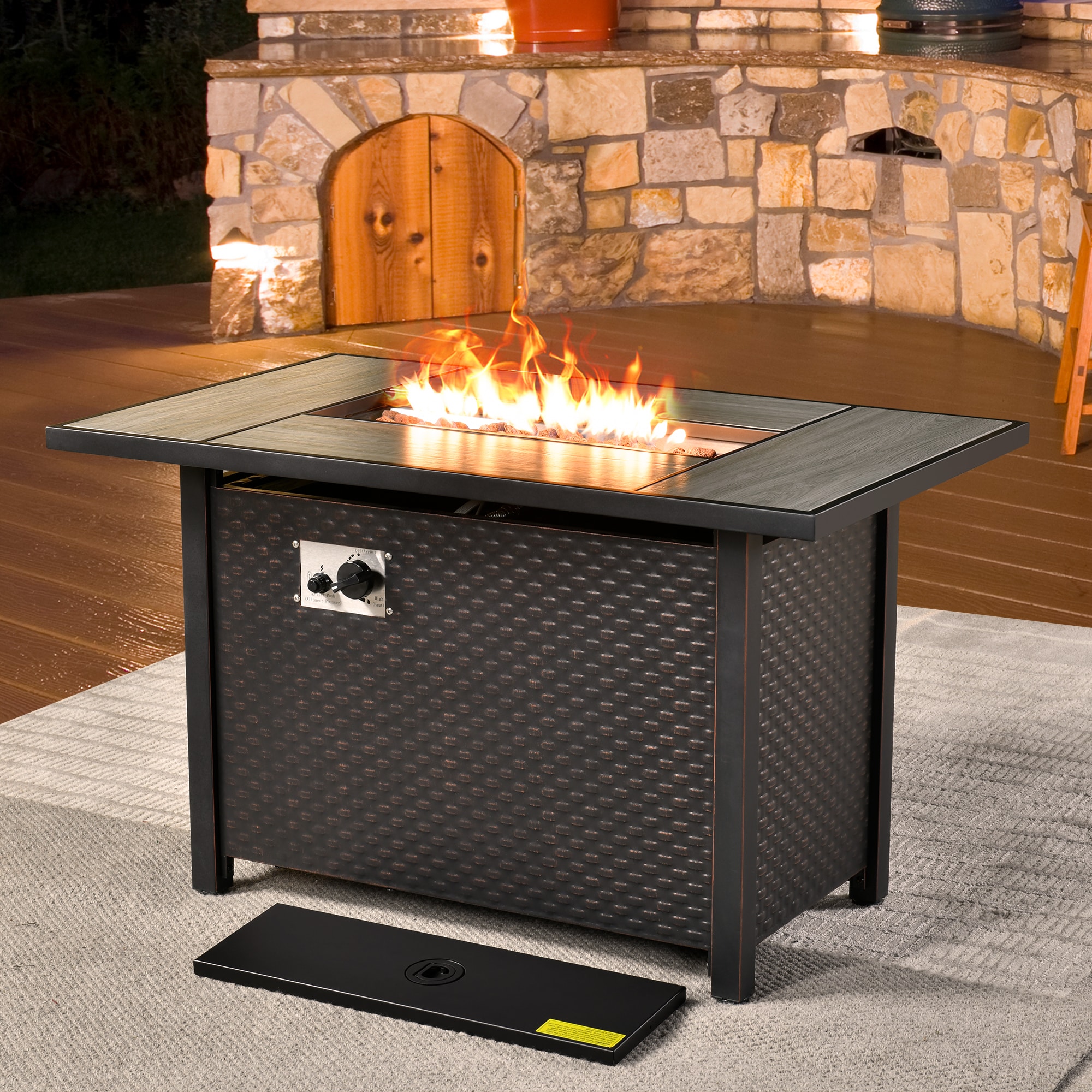 weaxty HMBGYM84003 25.98-Inches W Black Portable Steel Square Tabletop Liquid propane Fire pit