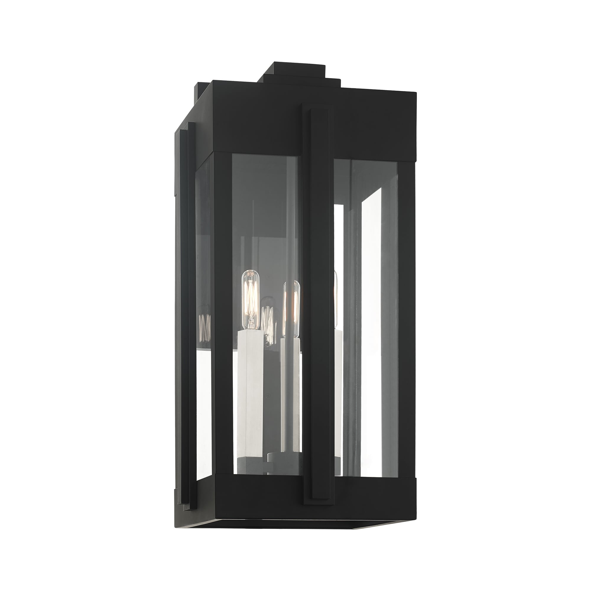 Black Brass Lantern Sconce with Clear Glass